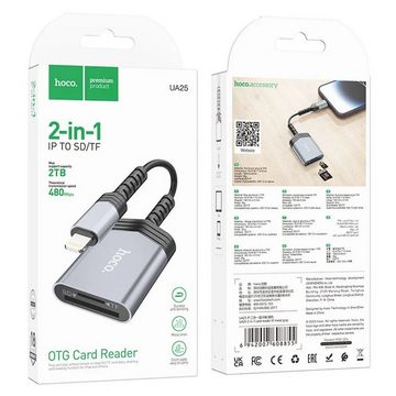HOCO Speicherkartenleser 2in1 Kartenleser für iPhone-Anschluss UA25 grau 190 mm aus Aluminium