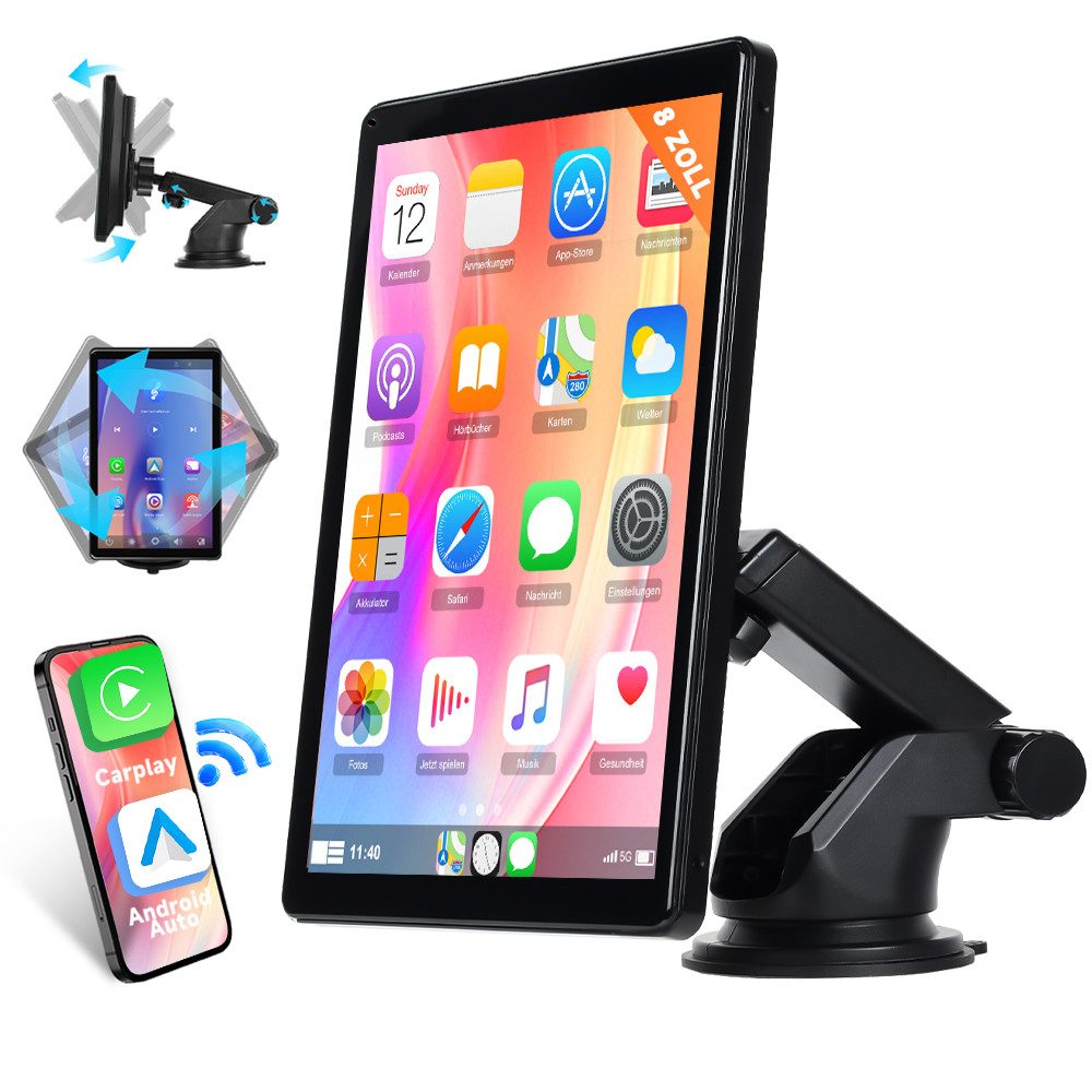 Hikity Drahtlose Carplay Bildschirm Android Auto 8" IPS Tragbares Autoradio Autoradio