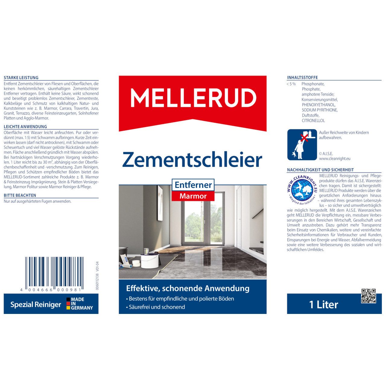 Mellerud Zementschleier Entferner Marmor 1,0 l Steinbodenreiniger