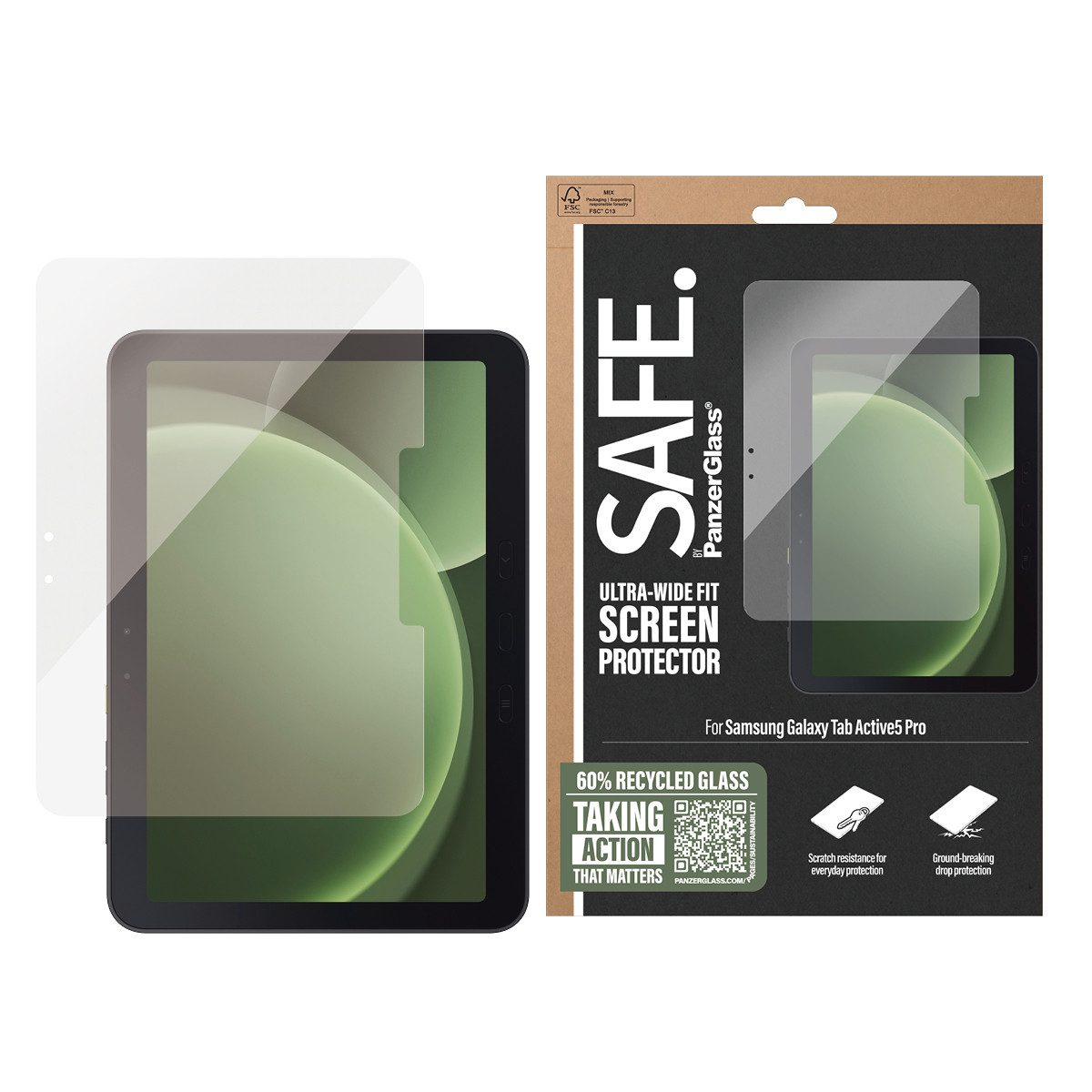 SAFE by PanzerGlass Displayschutzglas Ultra-Wide Fit Screen Protector für Samsung Galaxy Tab Active5 Pro für Samsung Galaxy Tab Active5 Pro, Displayschutzfolie, Schutzfolie, Bildschirmschutz, kratz- & stoßfest