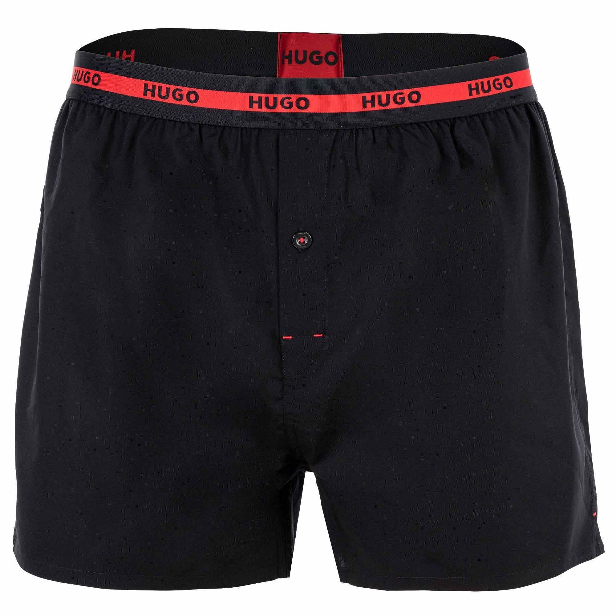 HUGO Boxershorts Herren Shorts, 2er Boxer 3 Woven Schwarz/Rot Pack Boxer - Twin