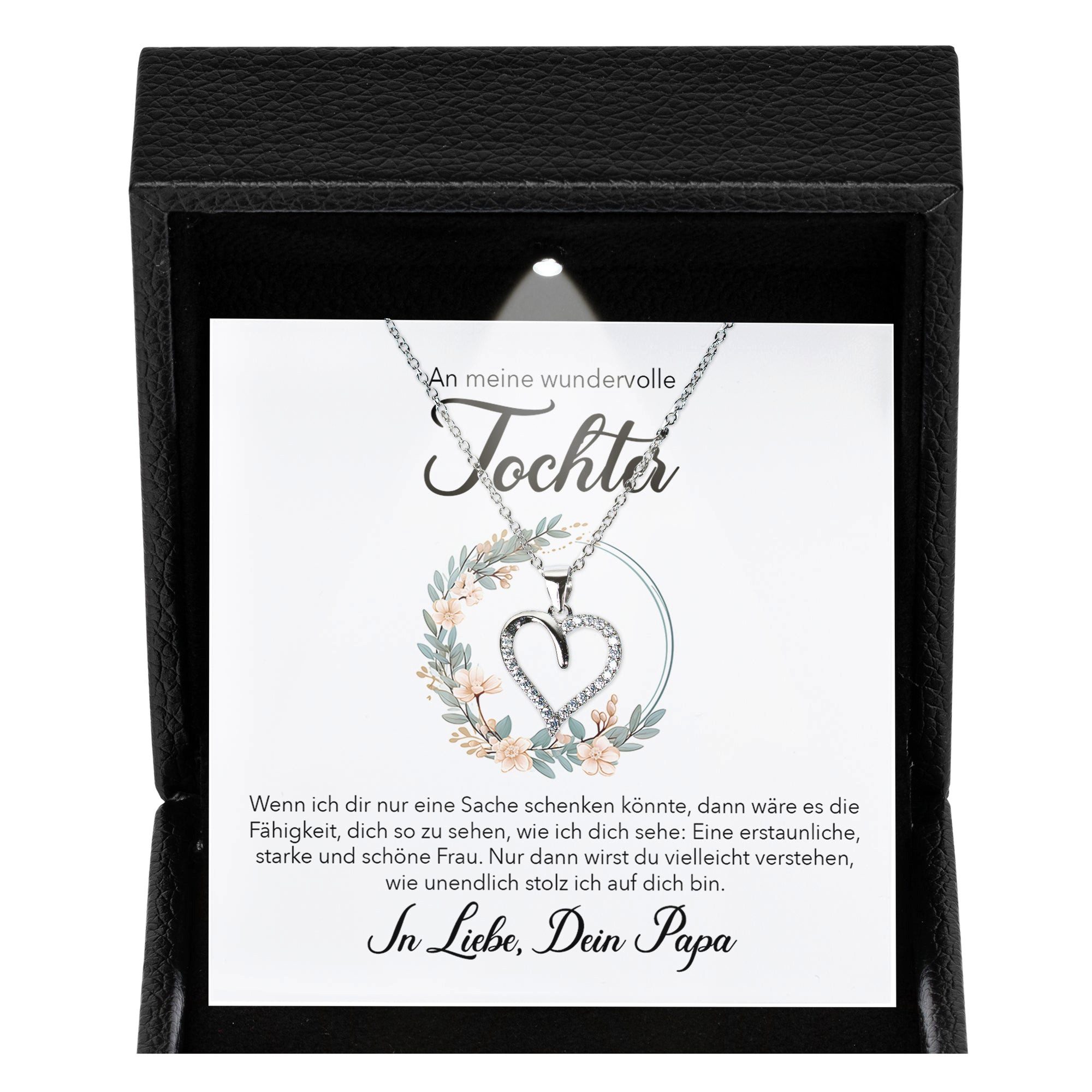22Feels Schmuckset Wundervolle Tochter Geschenk v. Papa Mädchen Frauen Schmuck Halskette (Geschenkset), Silber 925/000, Geschenkset Made In Germany, Premium Licht Etui