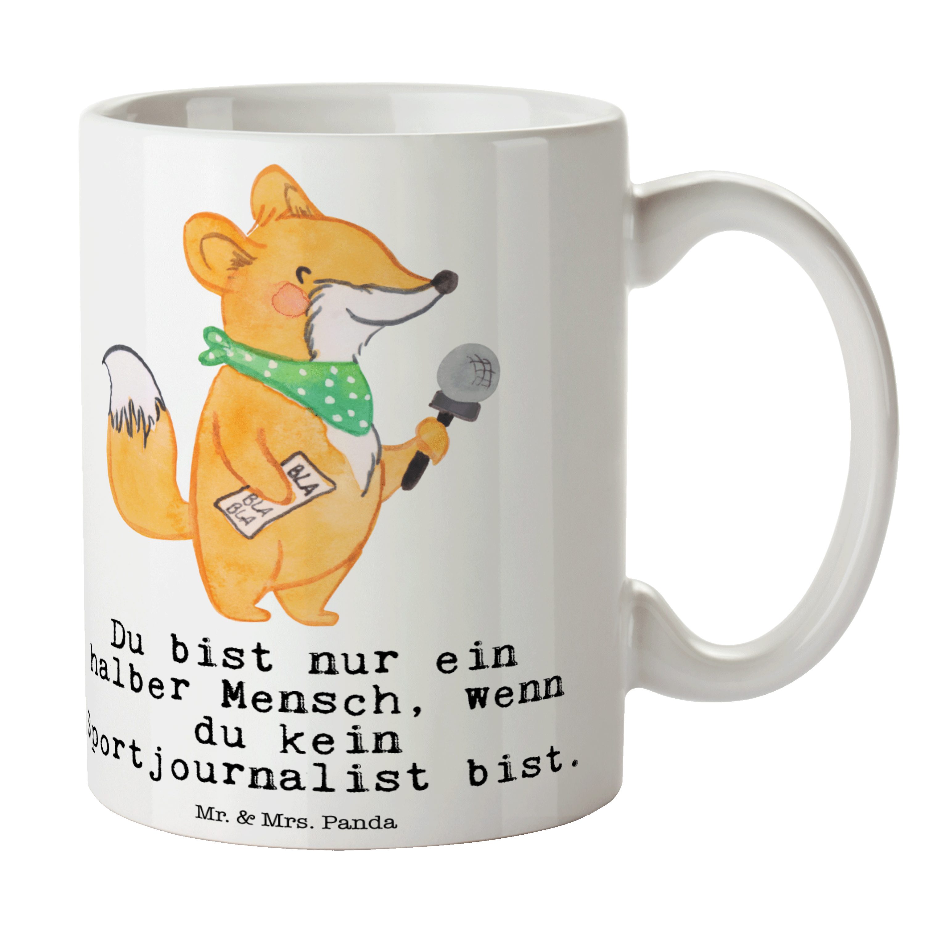 Weiß Mrs. Sportjournalist Herz Keramik Tasse Porzellantasse, - Geschenk, - mit Mr. Kollegin, Panda &