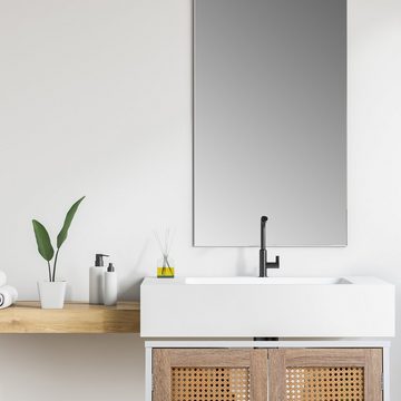 relaxdays Waschbeckenunterschrank Waschbeckenunterschrank mit Rattan-Türen