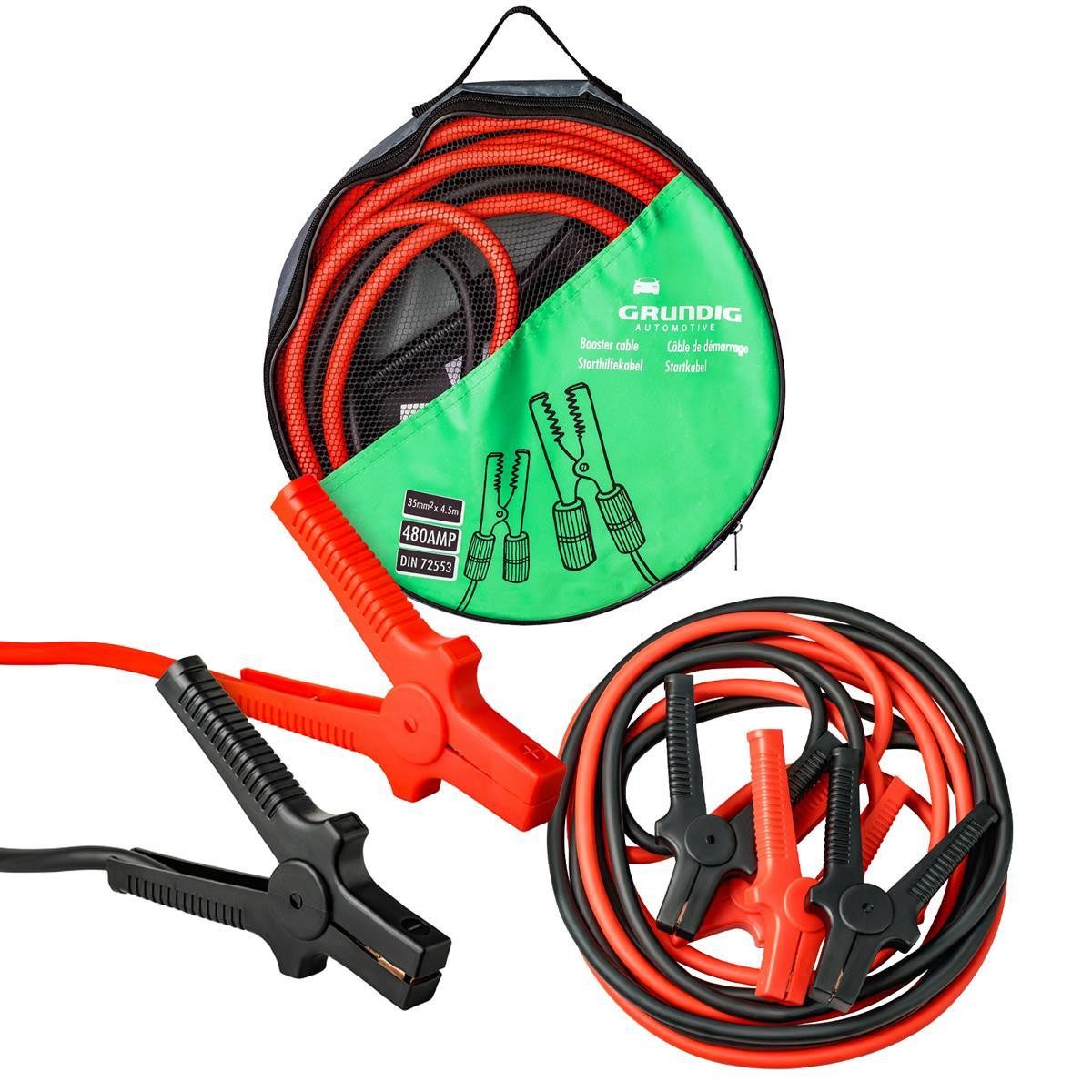 Grundig Starthlfekabel 3,5m 350 Ampere 12V/24V Starthilfekabel, 25mm², 25mm², verwicklungsfreies Überbrückungskabel inkl. Aufbewahrungstasche