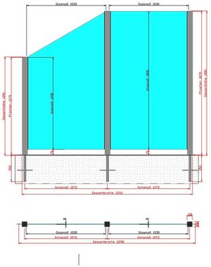 STAKET PRO Zaun, (Set), Glaszaun, Gesamtlänge: 2,29 m, 3 Pfosten