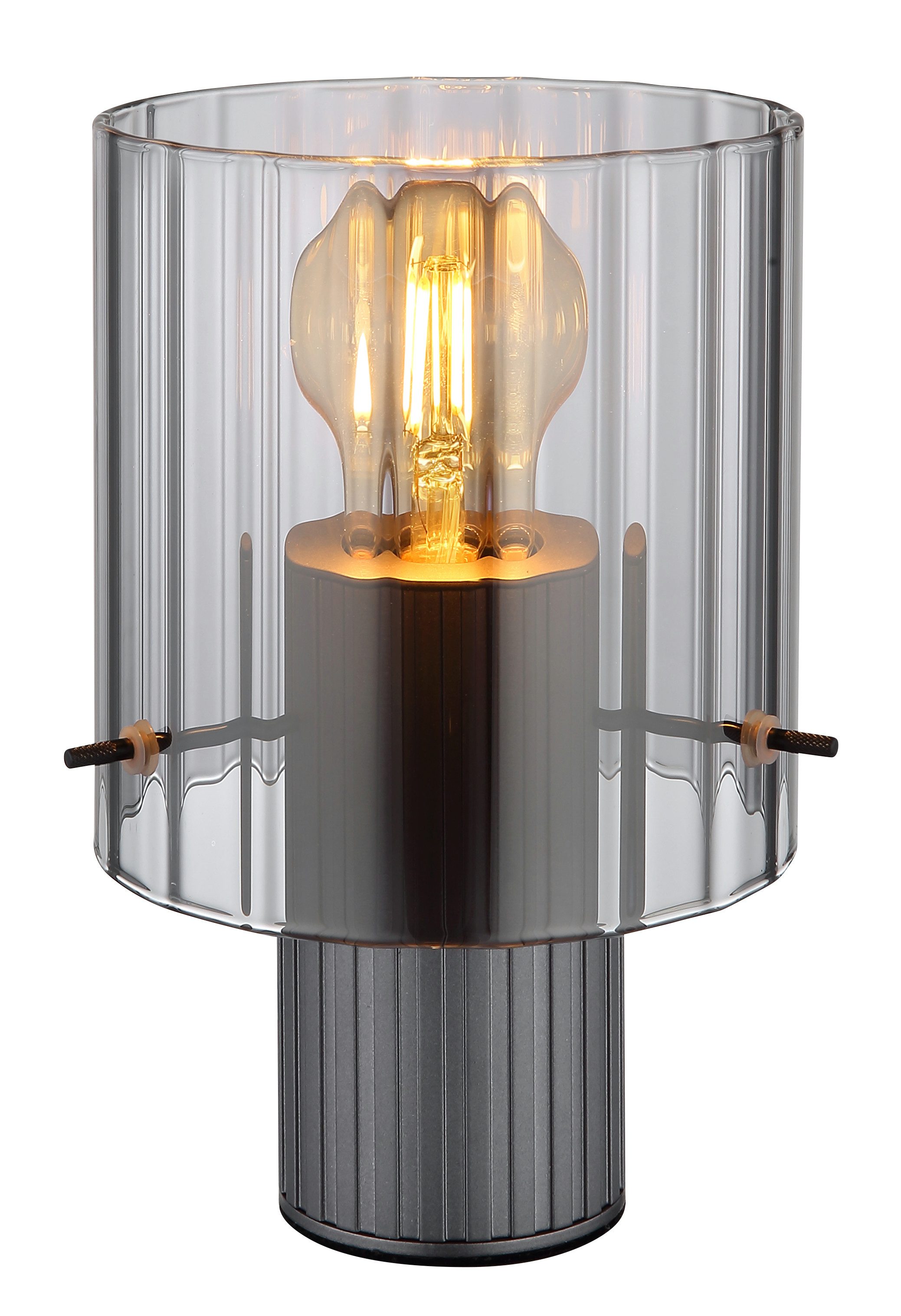 GLOBO LIGHTING Tischleuchte TULIVAR, ohne Leuchtmittel, Tischlampe/Glas rauchfarben/Rillen/Wohnzimmer/Schlafzimmer