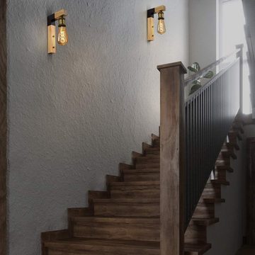 ZMH Wandleuchte vintage Industrie innen Holz E27 Wandbeleuchtung Landhaus Stil, ohne Leuchtmittel