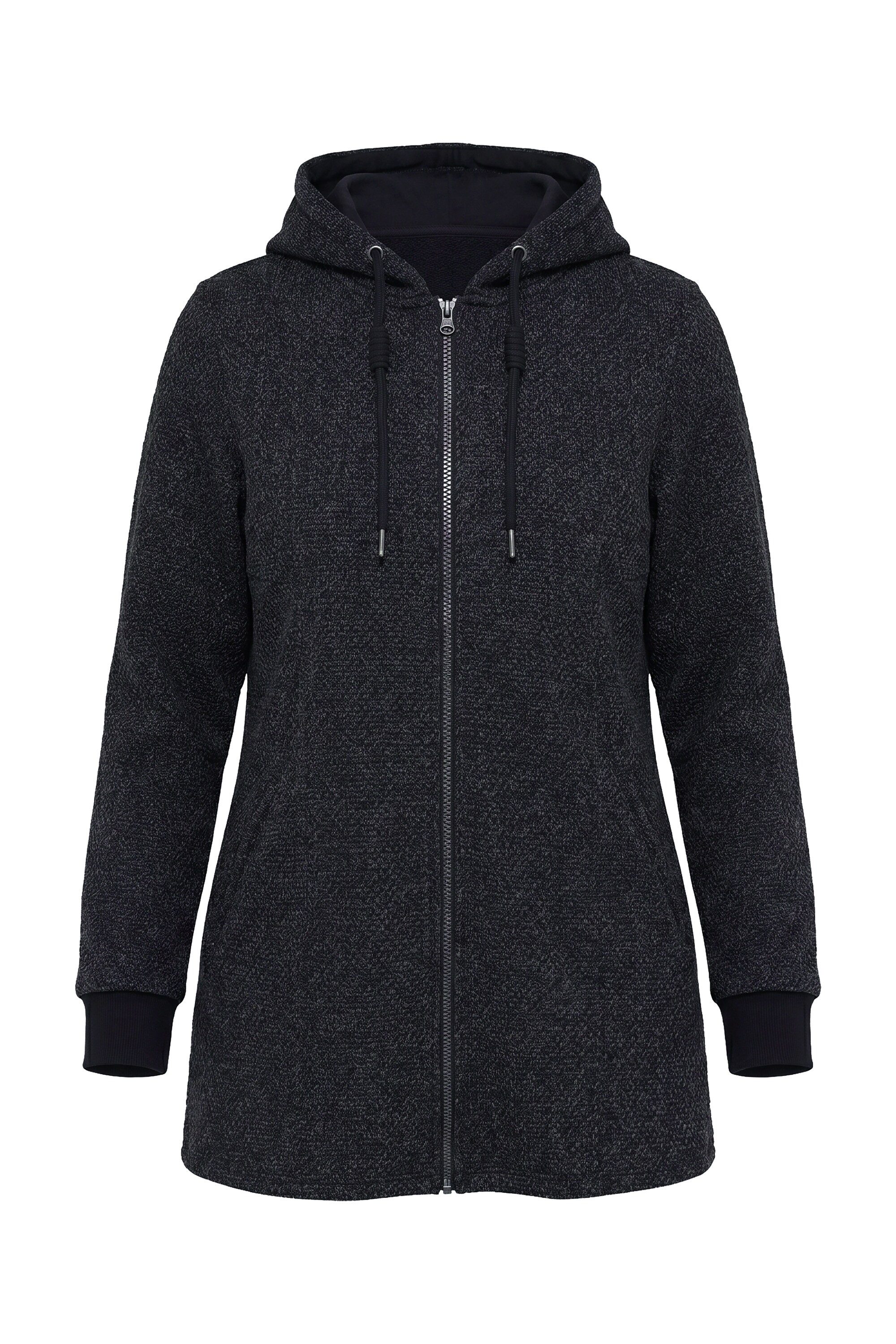 Ulla Popken Sommerjacke Strickfleece-Jacke Schriftzug Kapuze Langarm – Bild 2 von 4