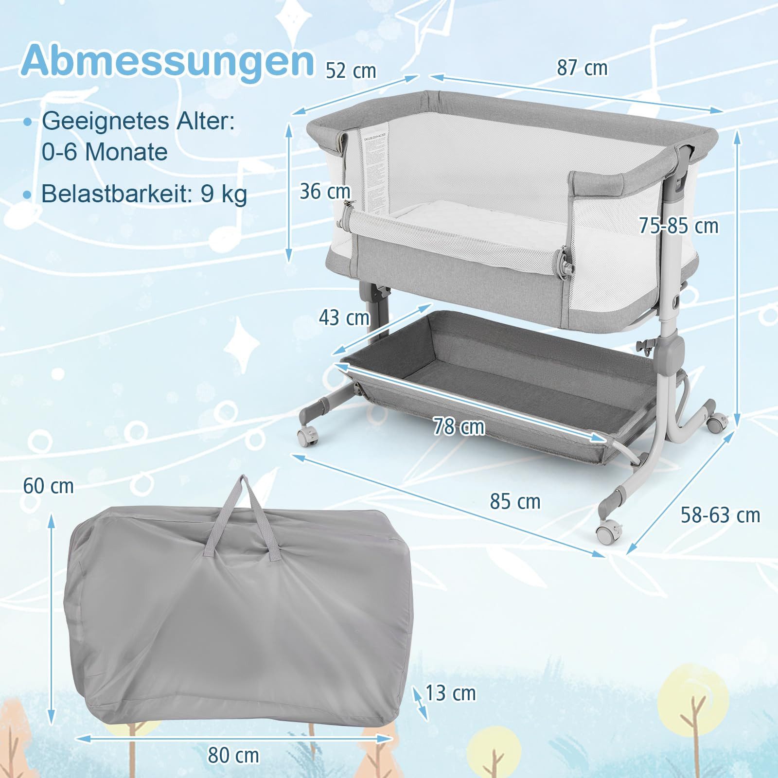 COSTWAY Beistellbett, 1-tlg., Reisebett, Babybett, 6 Fach höhenverstellbar günstig online kaufen