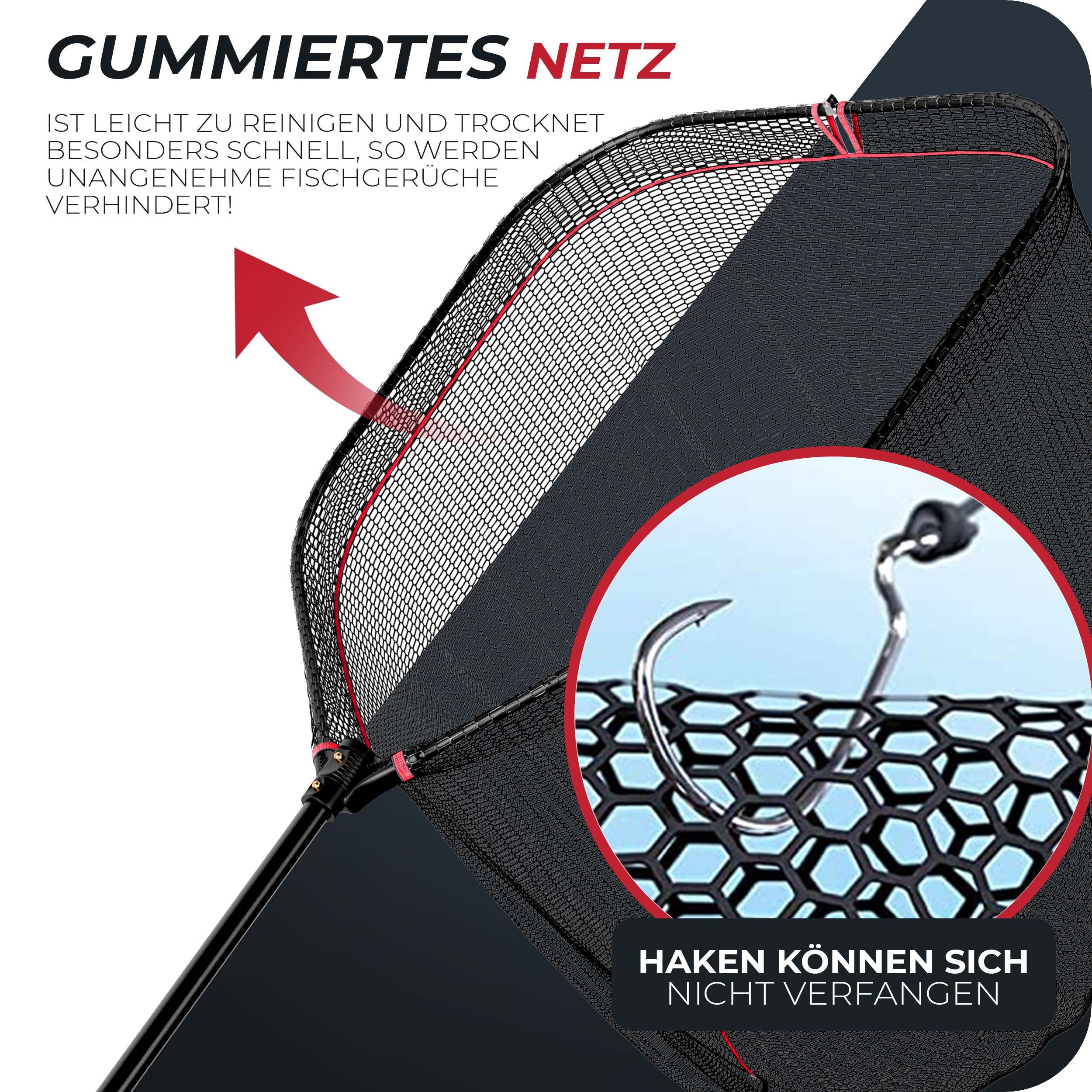 Paradox Fishing Angelkescher gummierter Raubfischkescher 1,7m, 120-170cm Länge; Kescherkopf: 60*50*55cm, gummiertes Netz