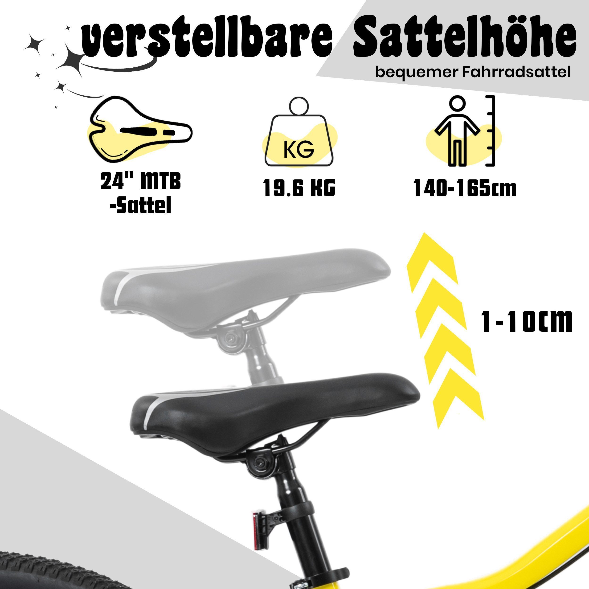 Vankel Mountainbike 24 Zoll Jungen Mädchen Kinderrad 6 Gang Schaltung Kettenschaltung, 6 Gang SL-RSS006-6W Schaltwerk, Kettenschaltung, Kinderfahhrad, Kettenschaltung, Fahrrad für Jungs, Scheibenbremsen