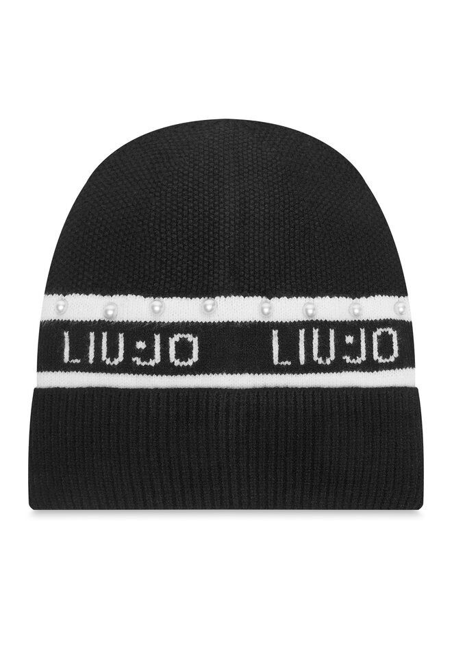 Liu Jo Beanie ? Damen Strickmütze mit Logo & Perlen ? Winter Beanie Schwarz günstig online kaufen