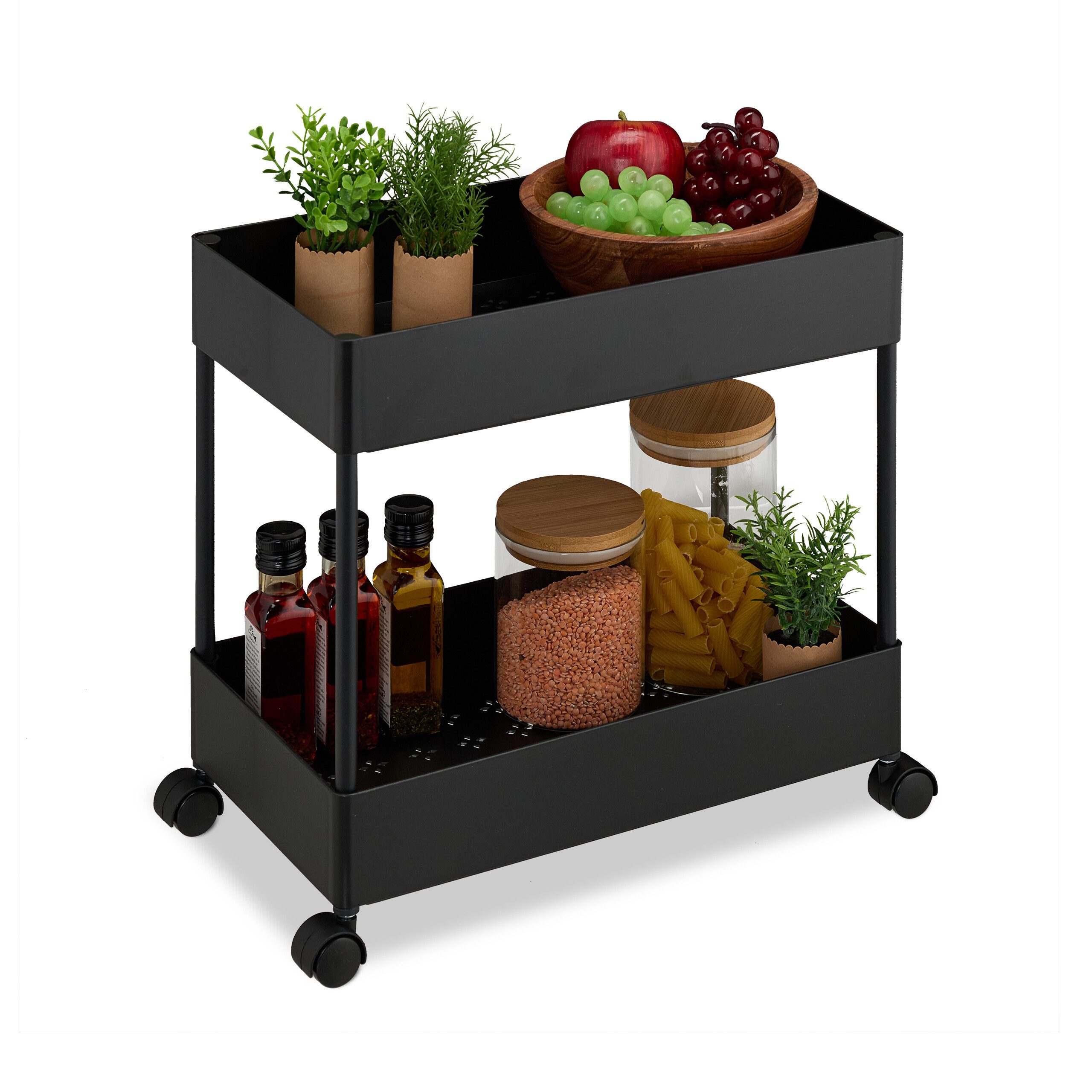 relaxdays Rollwagen mit 2 Ebene, schwarz