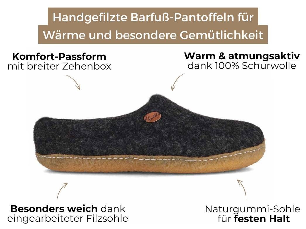 WoolFit Barfuß-Hausschuhe Footprint mit Naturgummisohle Hausschuh