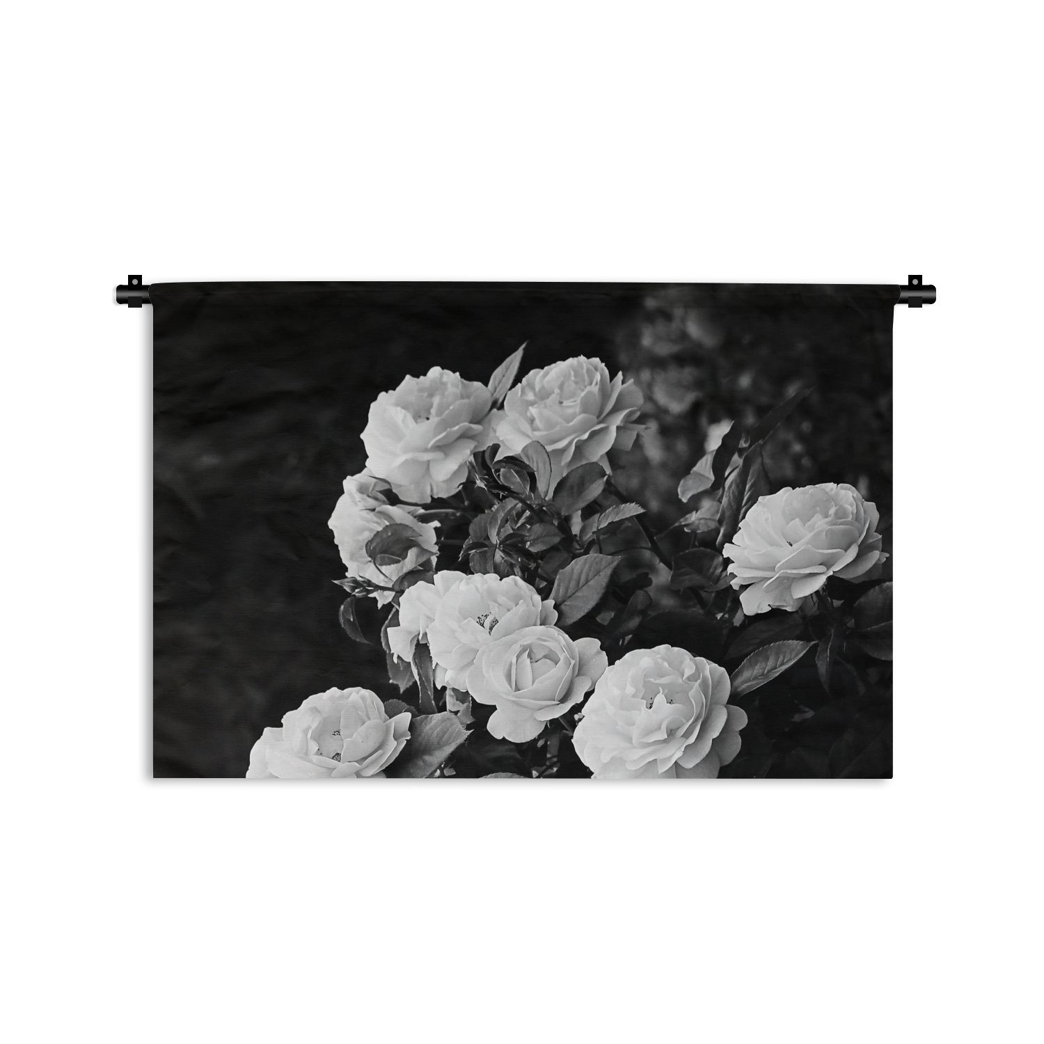 MuchoWow Wanddekoobjekt Blumen - Wandbehang, Wanddeko für Schwarz - Rosen, Kleid, Pflanzen Schlafzimmer, Weiß Wohnzimmer, - und Kinderzimmer Natur 