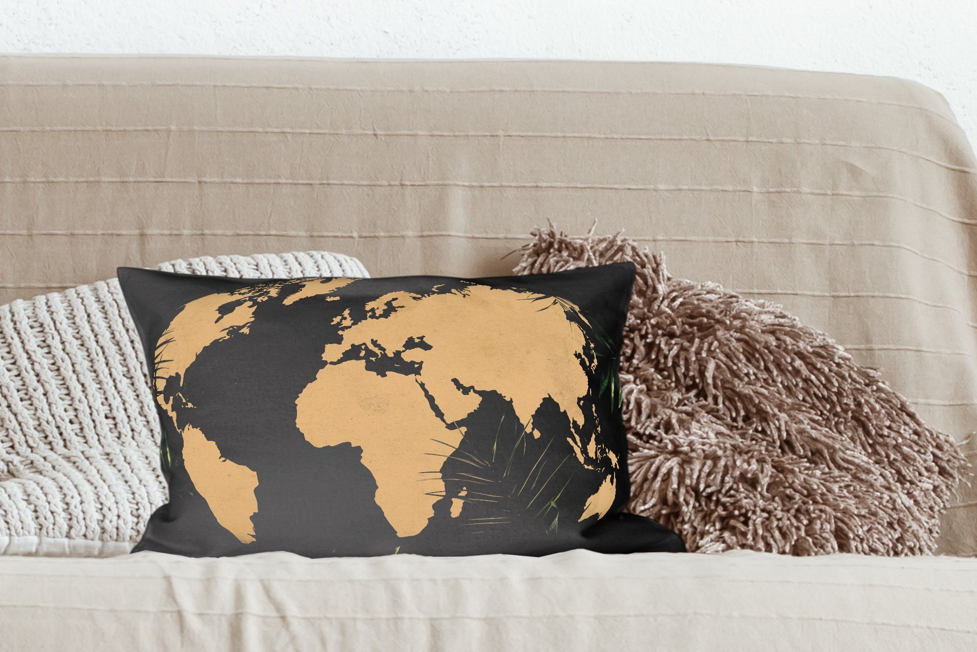 MuchoWow Dekokissen Weltkarte - Globus Dekoration, - Schlafzimmer Dekokissen mit Zierkissen, Wohzimmer Füllung, Pflanzen