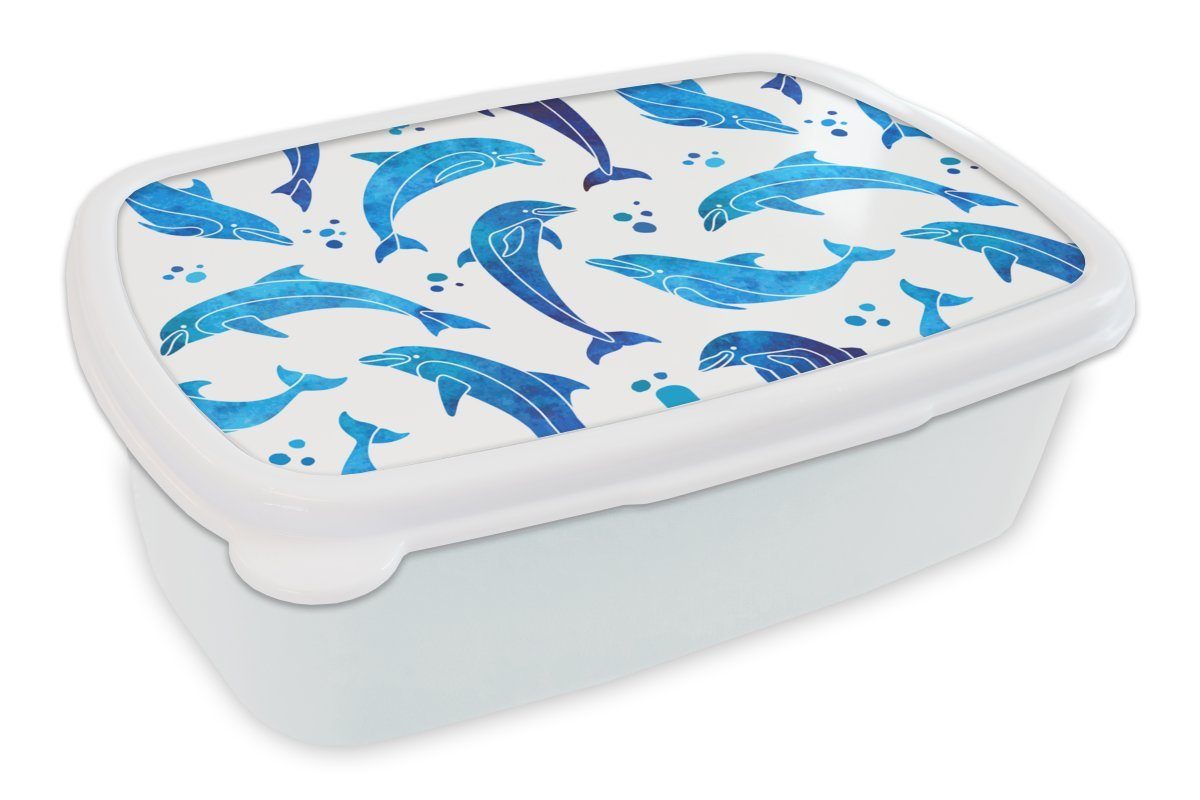 MuchoWow Lunchbox Mädchen - Delphin - Tiere - Muster - Mädchen - Kinder - Kinder, Kunststoff, (2-tlg), Brotbox für Kinder und Erwachsene, Brotdose, für Jungs und Mädchen weiß