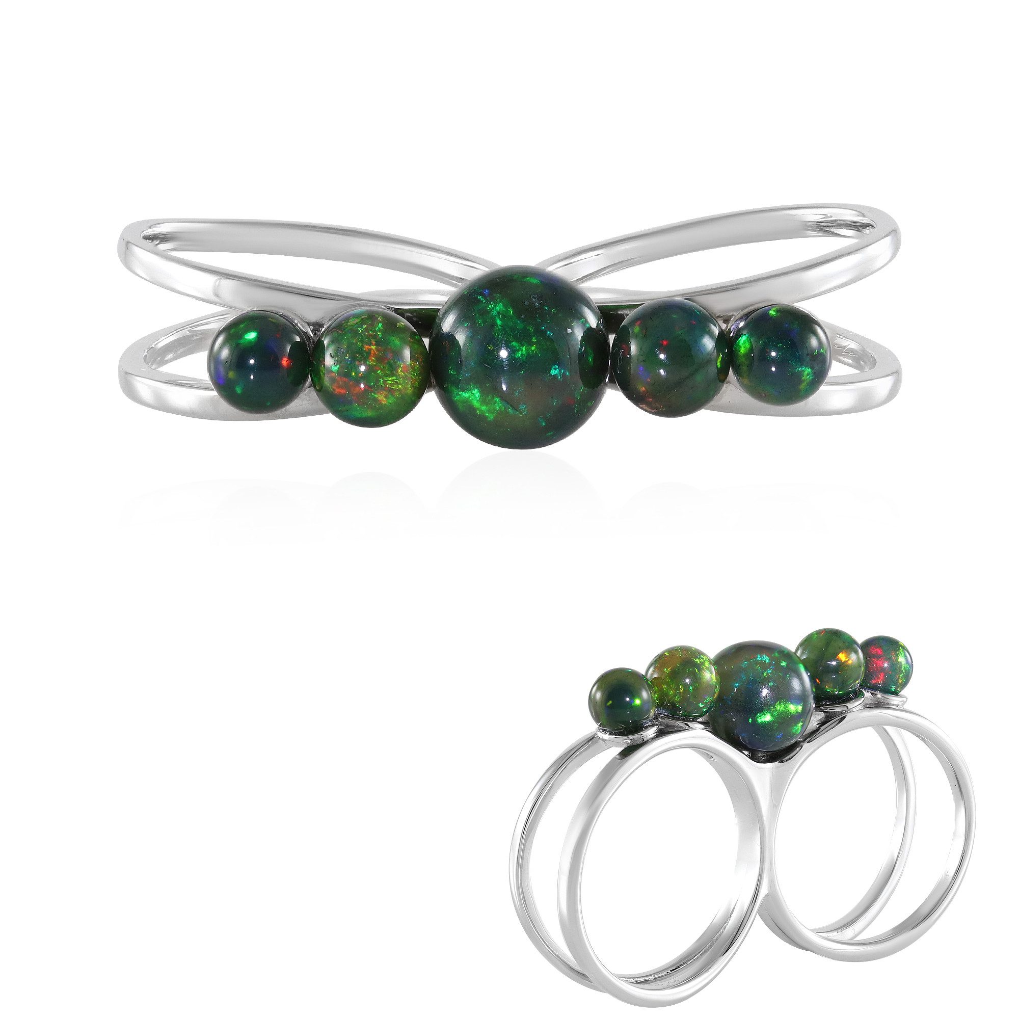 Cavill Silberring Mezezo Opal Ring 925 Sterling Silber platin. 5,17 ct bunte Opale (1-tlg)