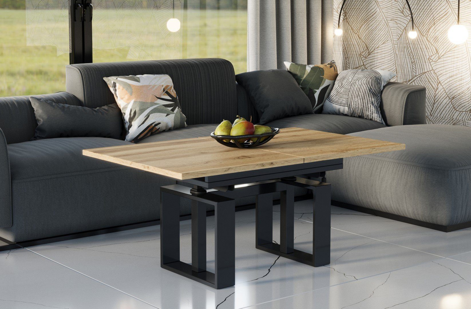 Endo-Moebel Couchtisch Empoli - ausziehbar 110-170cm und höhenverstellbar  Doppellift Metall, Couch- & Esstisch, Funktionstisch, modern Design,  umwandelbar