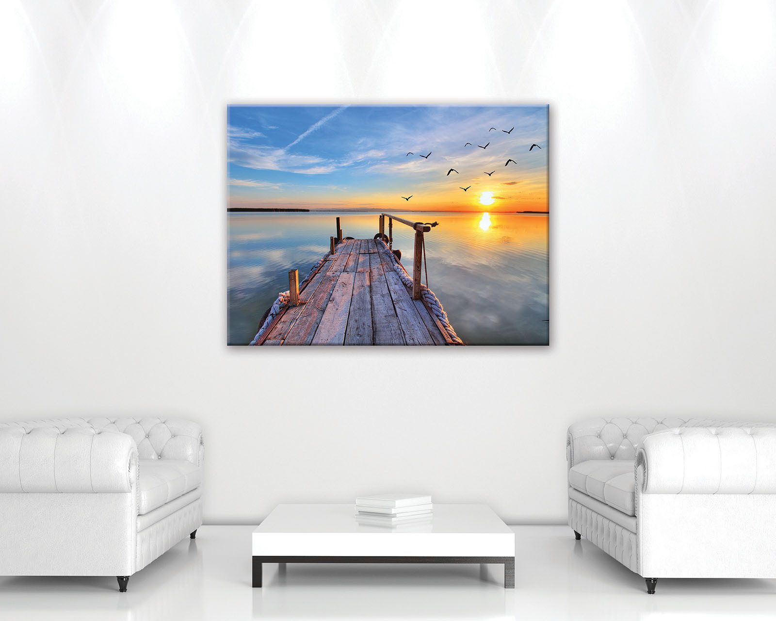 Wallarena Leinwandbild Meer Sonnenuntergang See Brücke Wandbilder Wand Deko günstig online kaufen