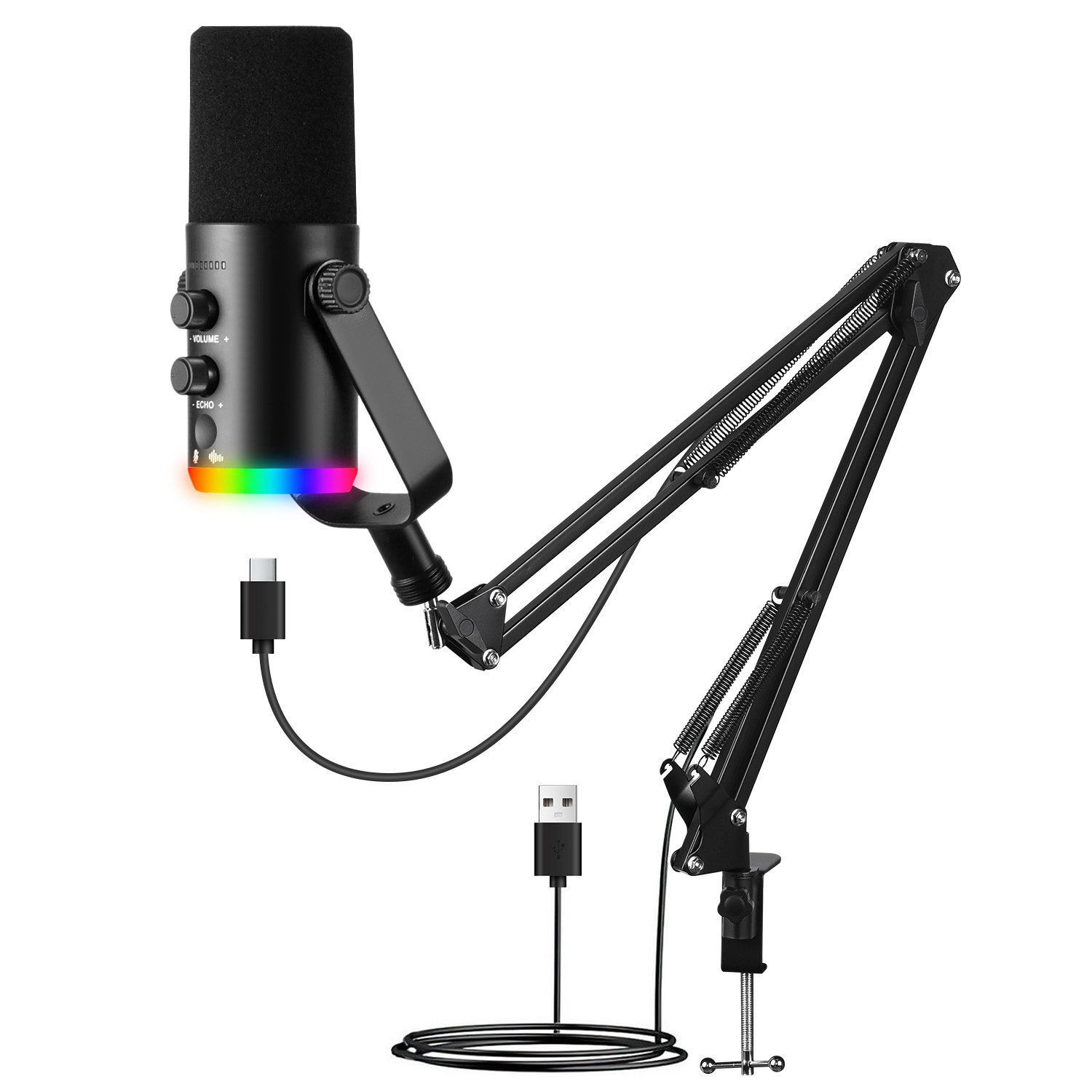 CkeyiN Pro Mikrofon Gaming, Mikrofon PC,Streaming,mit Arm,Stummschalttaste, Gain-Regler, für Podcast-Studios,Kompatibel mit Windows und Mac OS