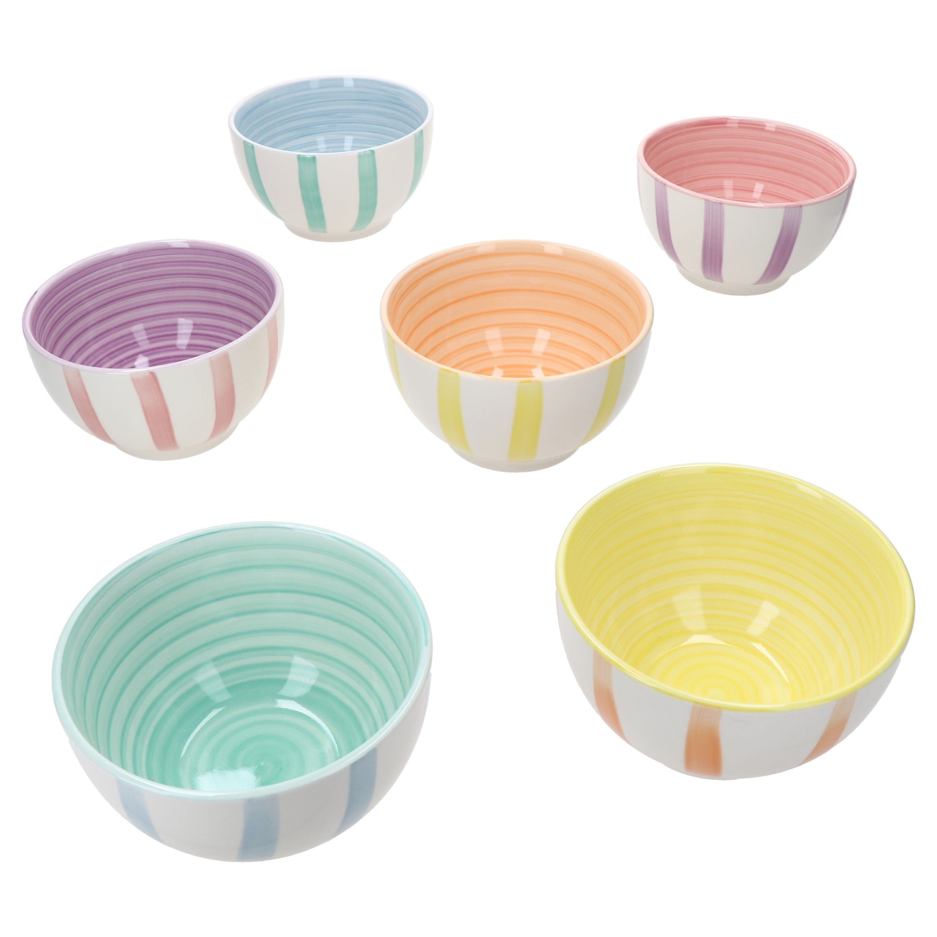 MamboCat Müslischale Beach Pastello Stripes 6er Set Müsli-SchaleØ14cm 500ml Schüssel, Steingut