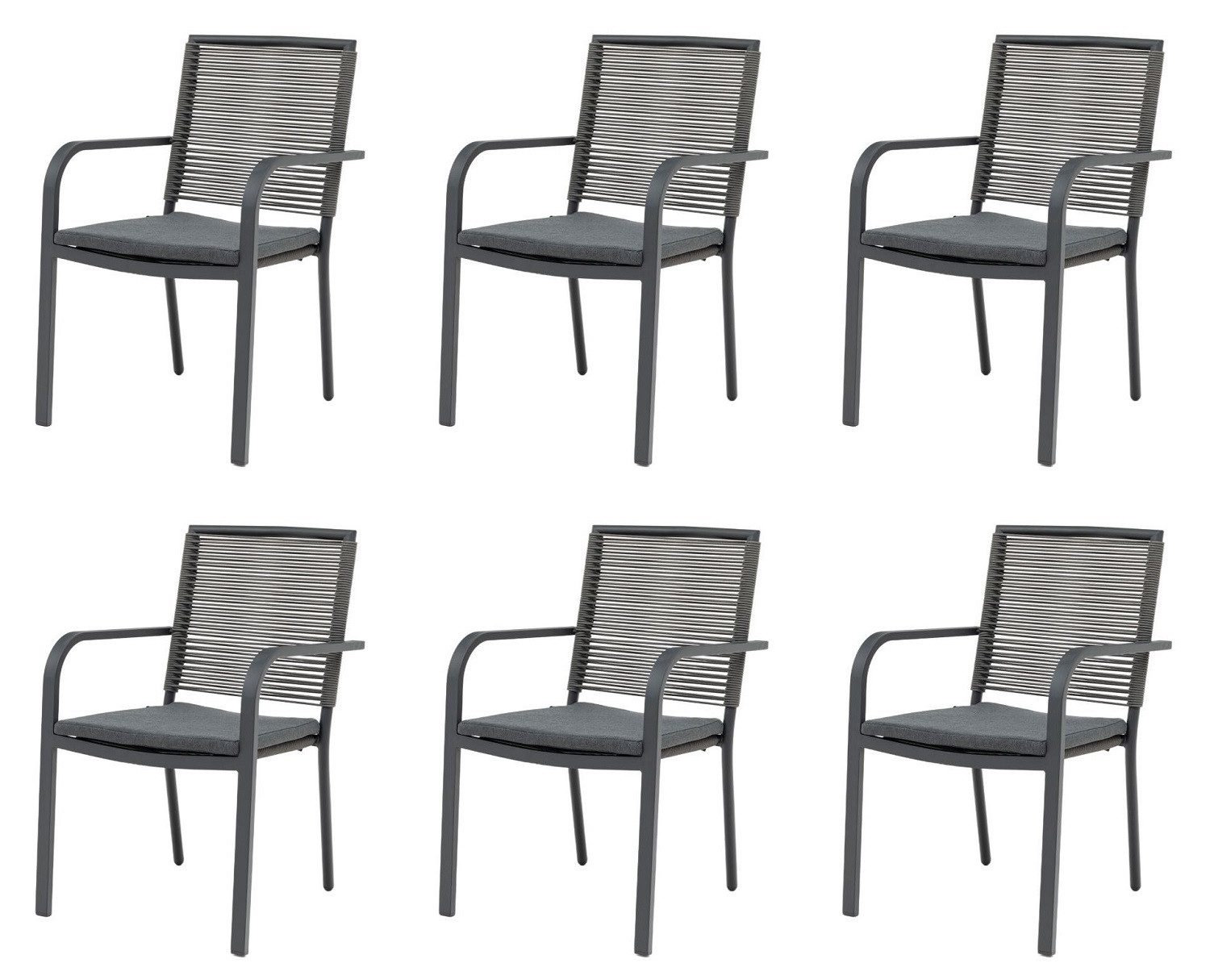 Gardissimo Gartenstuhl 6er Set Stapelstuhl Aluminium Stapelsessel Olbia Rope Alu Garten (Spar-Set, 6 St), pflegeleicht wetterfest stapelbar stabil 120 kg Tragkraft pro Sessel