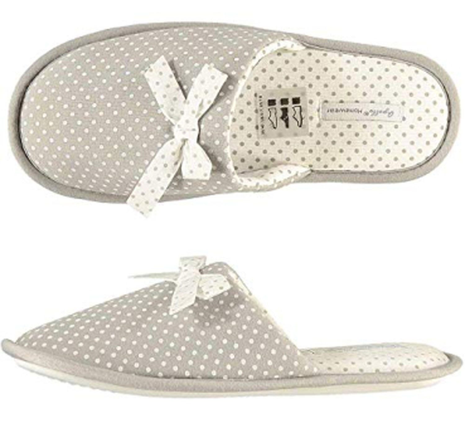 Steinnacher Bärbel Damen Pantoffel Hauschuhe beige gepunktet mit Schleife Pantoffel