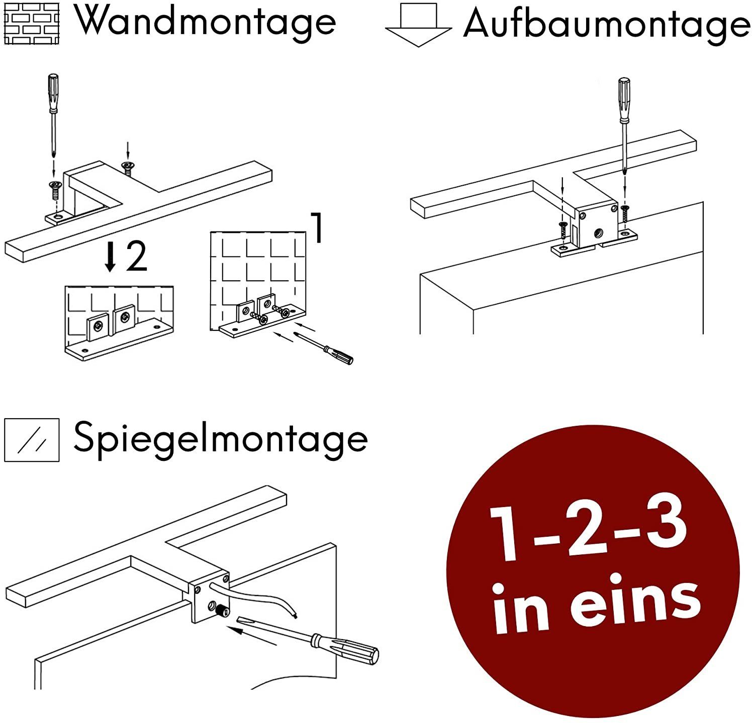 Badleuchte LED Aurinko warmweiß chrom Warmweiss, - Spiegellampe, 230V, kalb 300mm Badlampe Spiegelleuchte