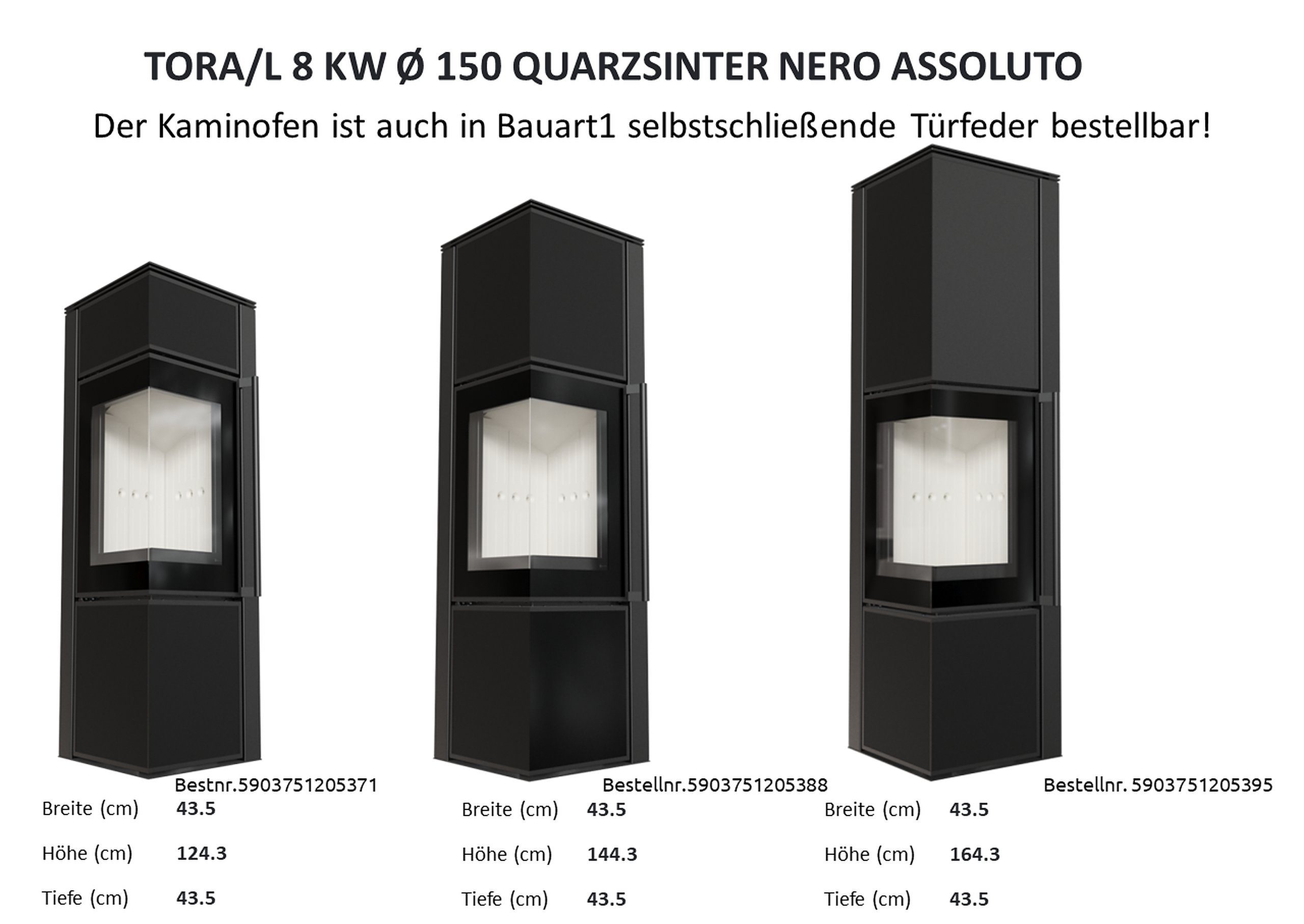 KW KAMINOFEN TORA/L kW ASSOLUTO, Kaminofen AUS QUARZSINTER Kratki NERO 8 150 STAHL Ø 8,00