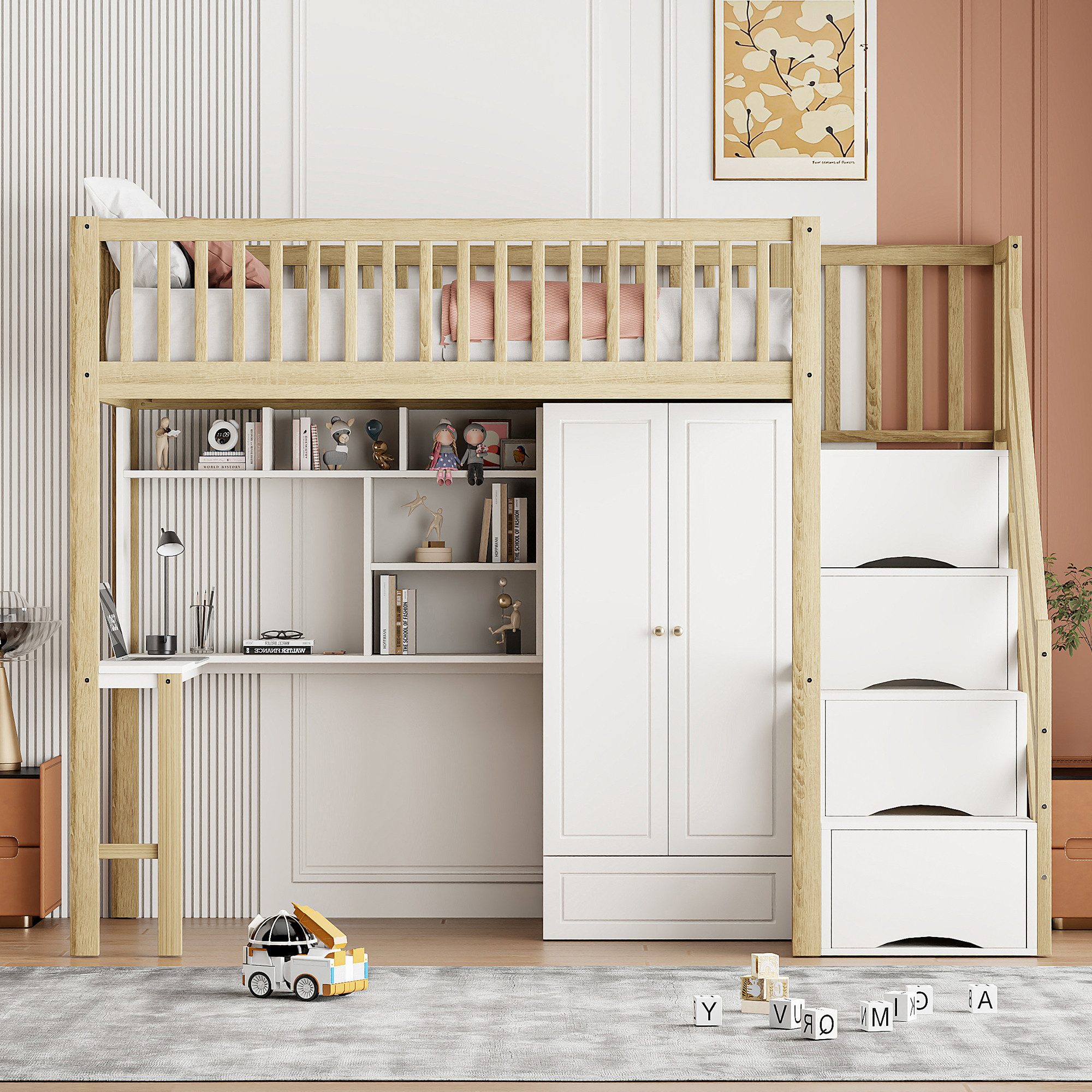Flieks Hochbett Etagenbett 90x200cm mit Kleiderschrank, günstig online kaufen