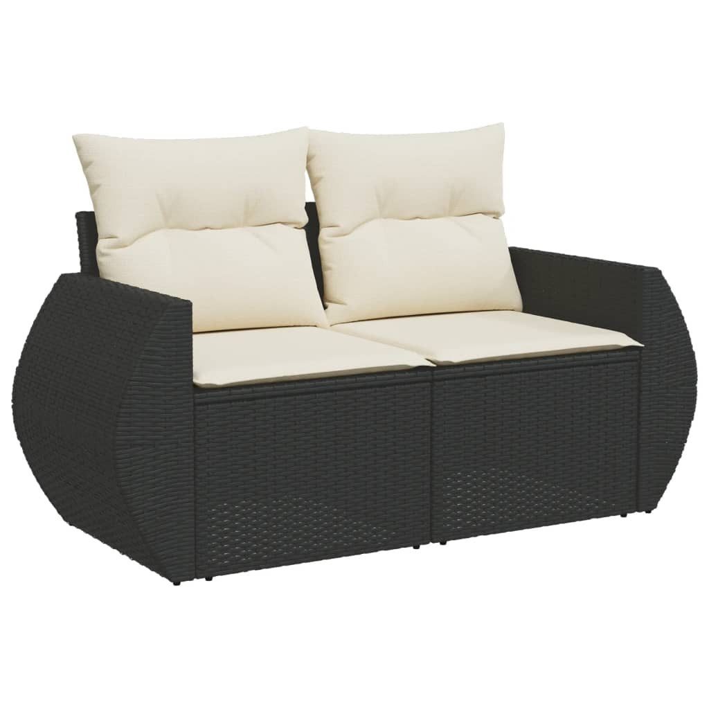 vidaXL Loungesofa Gartensofa mit Kissen 2-Sitzer Schwarz Poly Rattan, 1 Teile