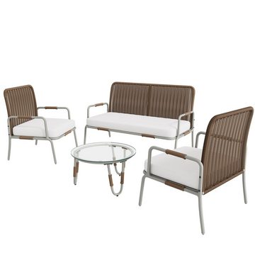 MODFU Gartenlounge-Set für 4 Personen mit Eisenrahmen, (4-tlg., 2-Sitzer, 2 Sessel, 1 Couchtisch), Poly Rattan Sitzgruppe mit abnehmbarer und waschbarer Stoffbezug