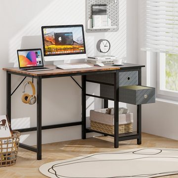 COSTWAY Computertisch, mit 2 Schubladen, bis 130kg, 120x60x75cm