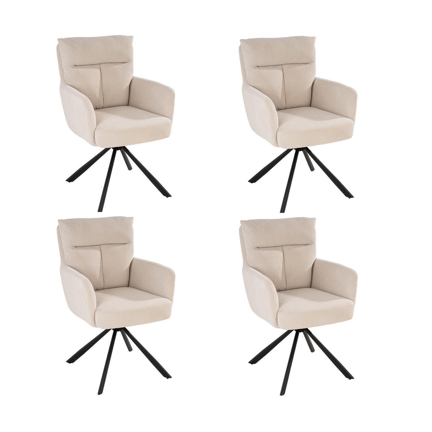 Home4You Polsterstuhl, Beige, Cordbezug, Metallgestell, (4 St), 180 Grad drehbar mit Rückholfunktion