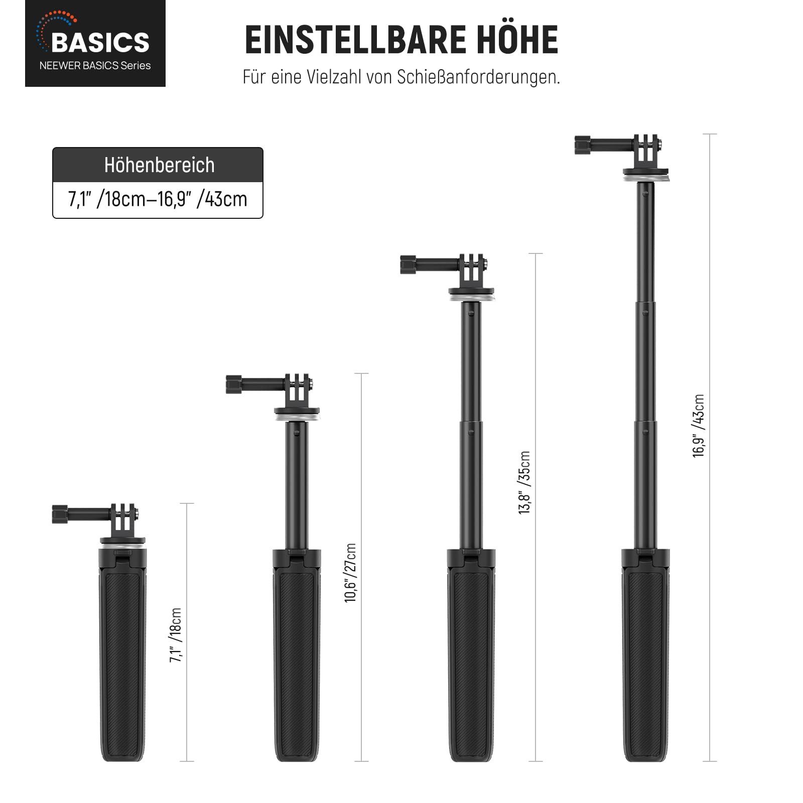 Neewer TP46 Selfie Stick Stativ, Höhenverstellbar 16-41.5 cm, 1/4" Schraube Ministativ (Mini Vlogging Tischstativ für GoPro Action Kameras DSLR Insta360 DJI)