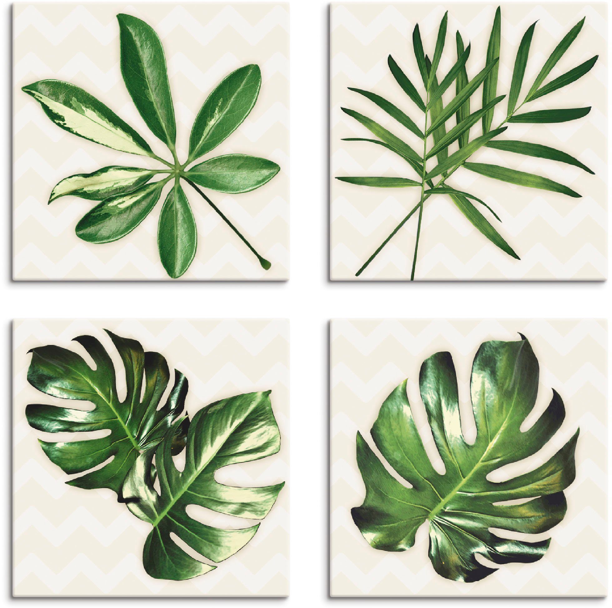 Artland Leinwandbild Blätter mit Muster, Blätter (4 St), 4er Set, verschiedene Größen
