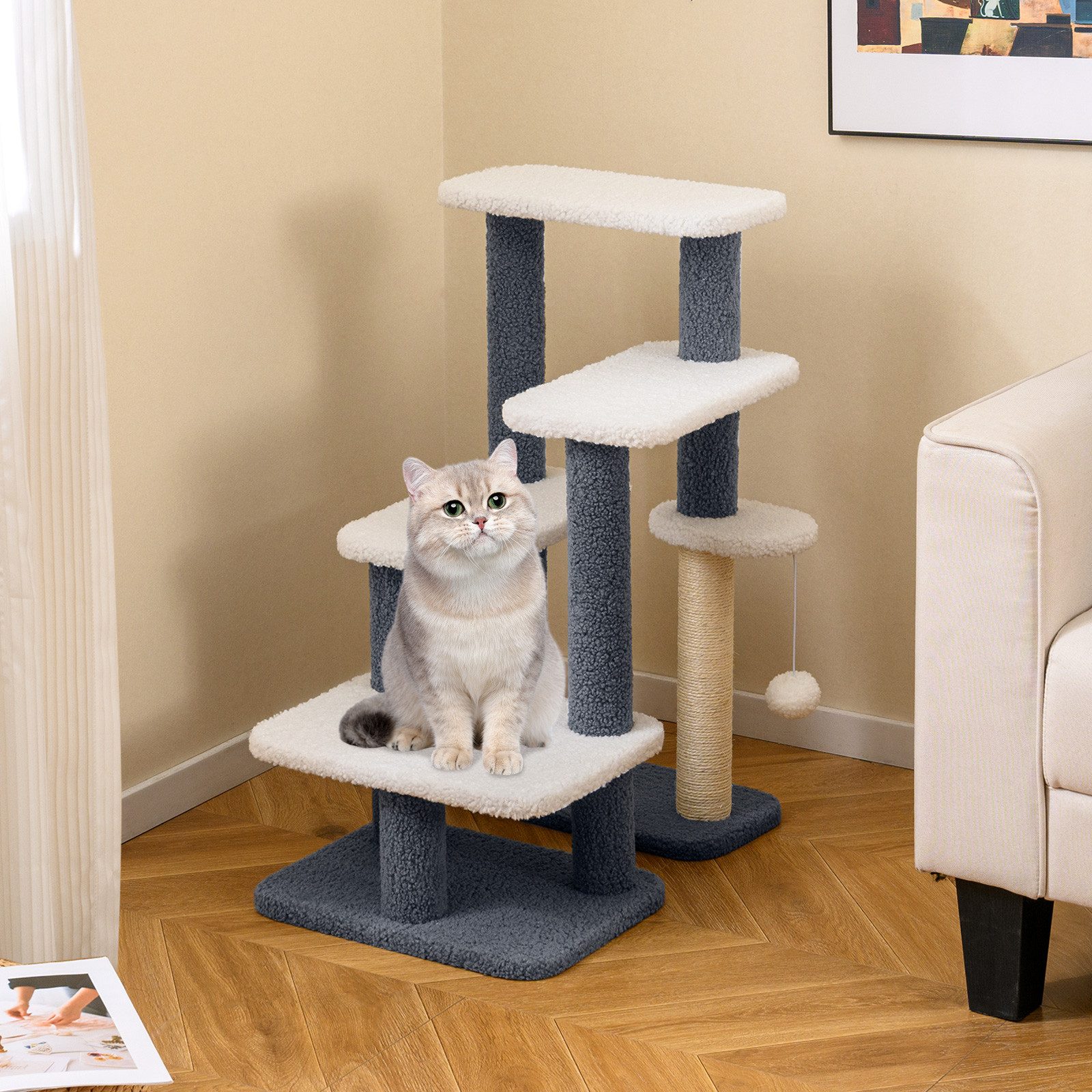 COSTWAY Kratzbaum, Hundetreppe, Katzentreppe, für Bett & Sofa