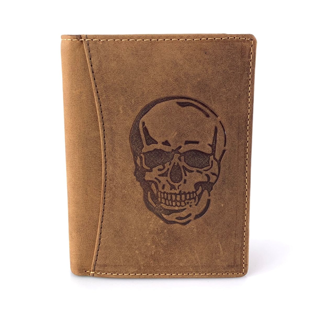 L&B Geldbörse Büffelleder Portemonnaie, integrierter RFID-Schutz >2395-Skull<, Totenkopf, Münzfach & Scheinfach + 11 Kartenfächer & 3 Sichtfächer