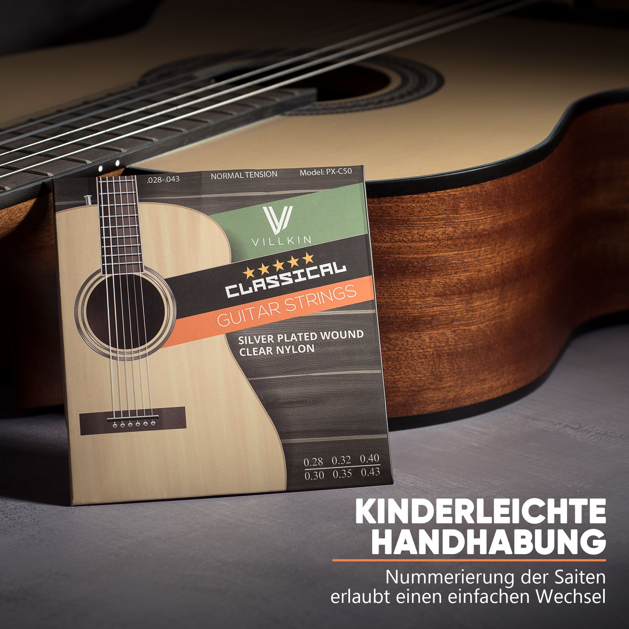 Villkin Saiten, Klassische Gitarrensaiten, Gitarrenstränge für Konzertgitarre, Hochwertige Materialien