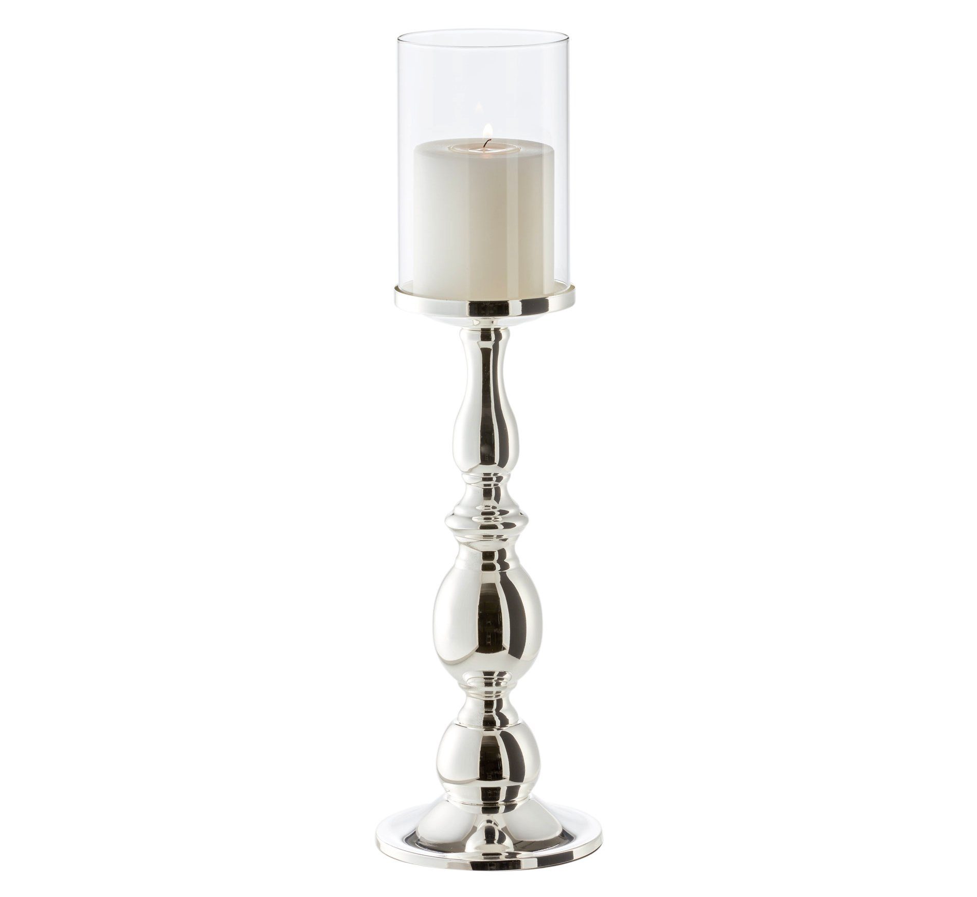 EDZARD Kerzenständer Mascha, Kerzenhalter für Stumpenkerzen, Kerzenleuchter im modernen Design, versilbert und anlaufgeschützt, Höhe 45 cm