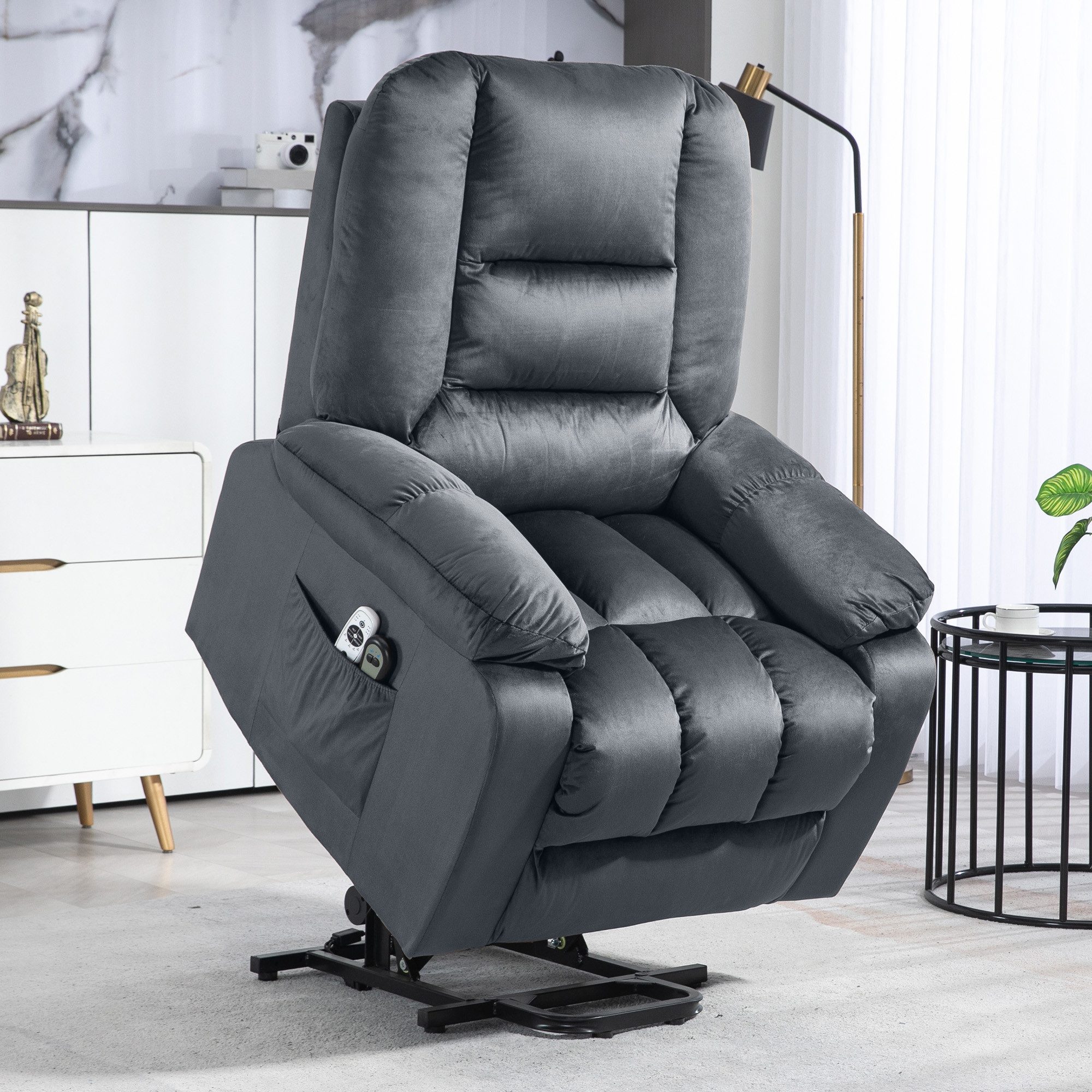 HOMCOM Massagesessel Elektrischer Aufstehsessel mit Seitentaschen günstig online kaufen