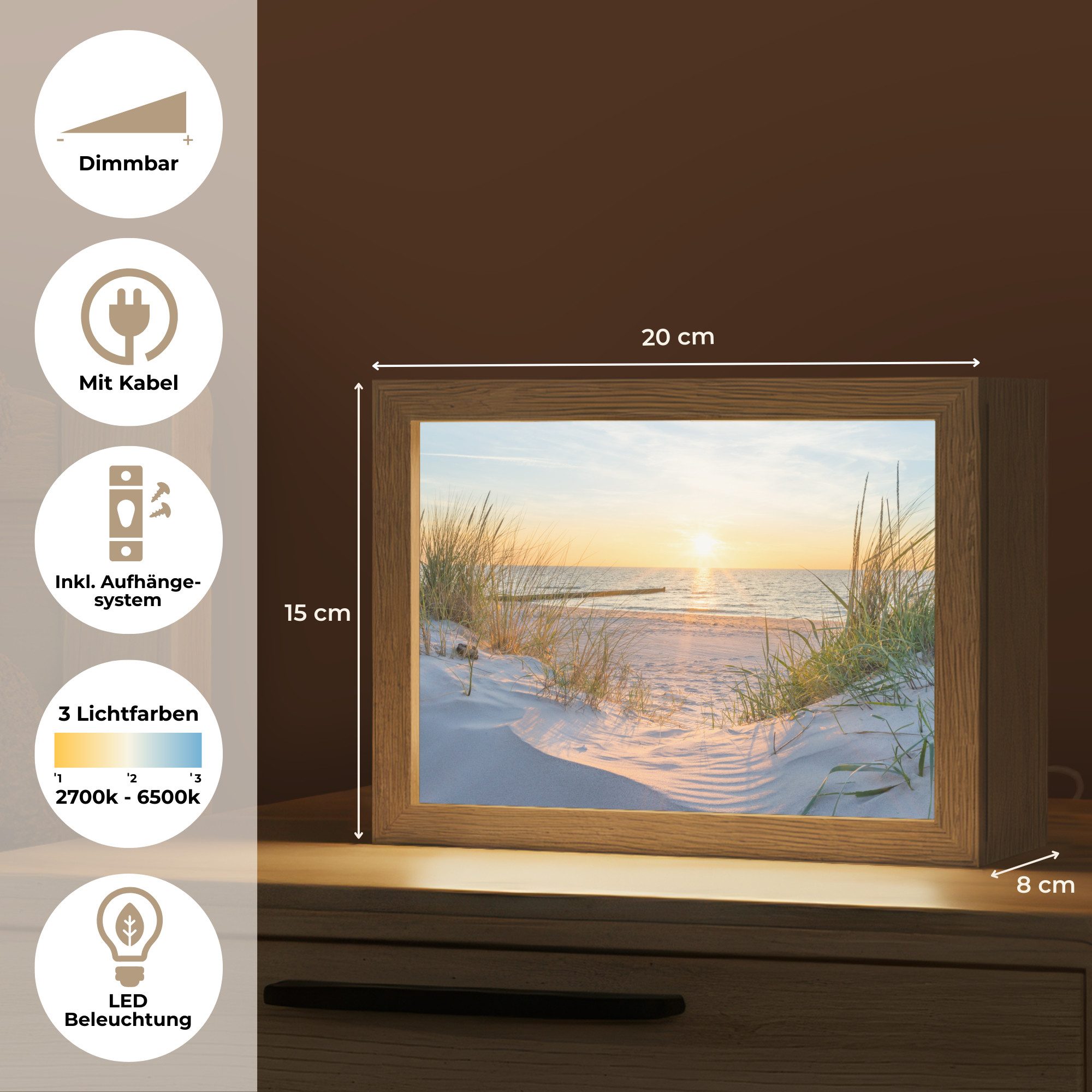OnlyWow Tischleuchte Strand - Sonne - Düne - Gras - Sand - Horizont, Dimmbar, Farbwechsel, LED, Warmweiß, Kaltweiß, Neutralweiß Einstellbar, Tischlampe, Schreib – Bild 4 von 5