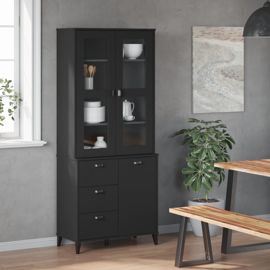 vidaXL Highboard Highboard VIKEN Schwarz 80x40x190 cm Massivholz Kiefer (1 St)