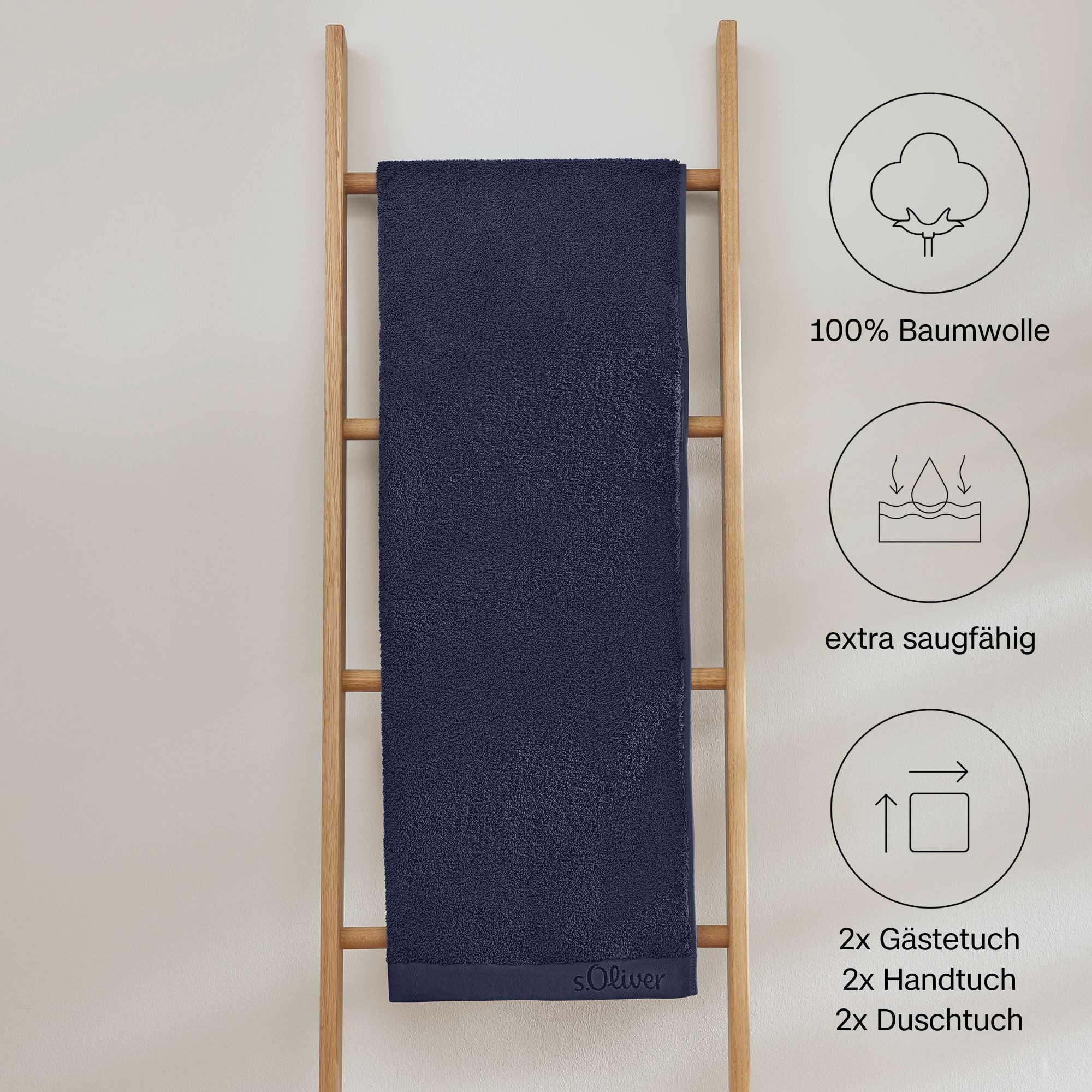s.Oliver Handtuch Set s.Oliver, Premium Qualität, 600 gr/m², Walkfrottier (Set, 6-St), 2 Gästetücher 30x50, 2 Handtücher 50x100, 2 Duschtücher 70x140