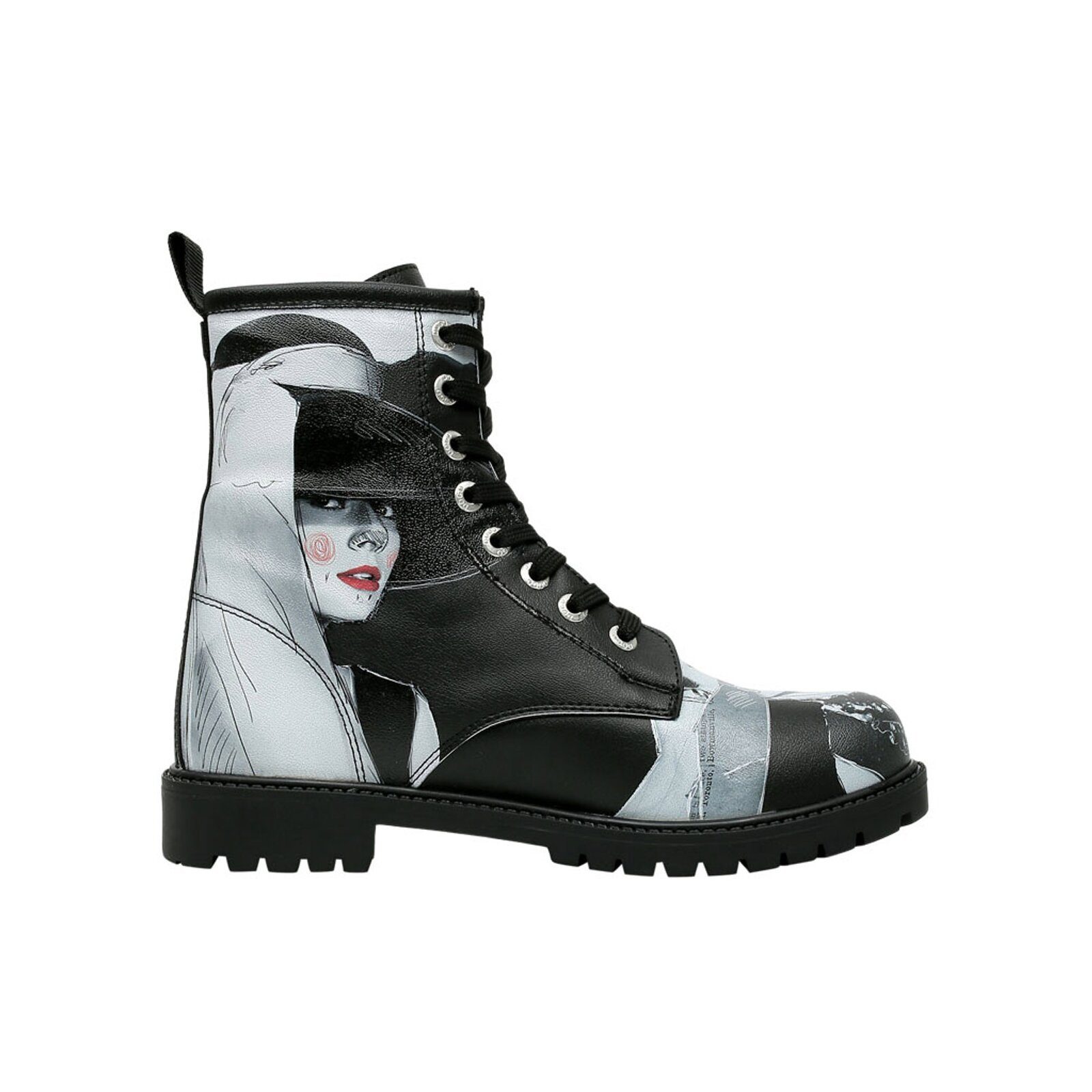 DOGO Black Longe Boots Schnürstiefel Cat Lovers Damen Stiefeletten, Schnürboots Handgefertigt – Bild 3 von 5