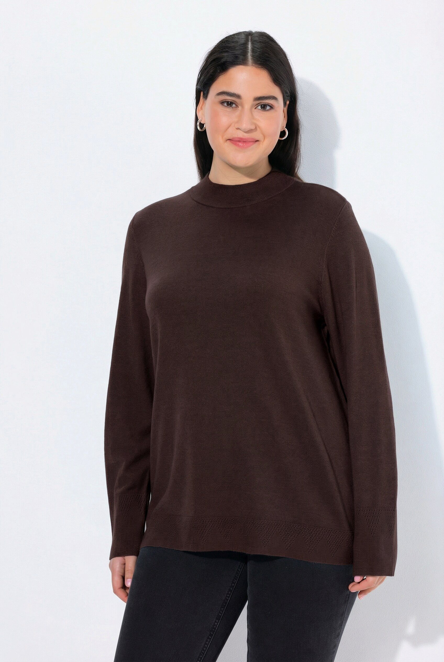 Ulla Popken Strickpullover Pullover Stehkragen Langarm Rippbündchen