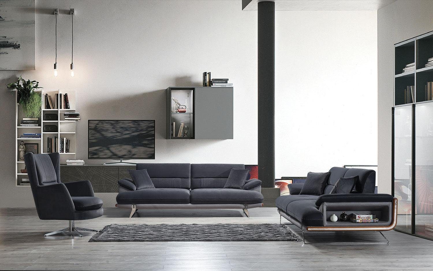 JVmoebel Wohnzimmer-Set Sofagarnitur Wohnzimmer 2x Sofa Dreisitzer Couch Polstermöbel, (3-St., 2x Sofa, Sessel), Made in Europa | Wohnwände