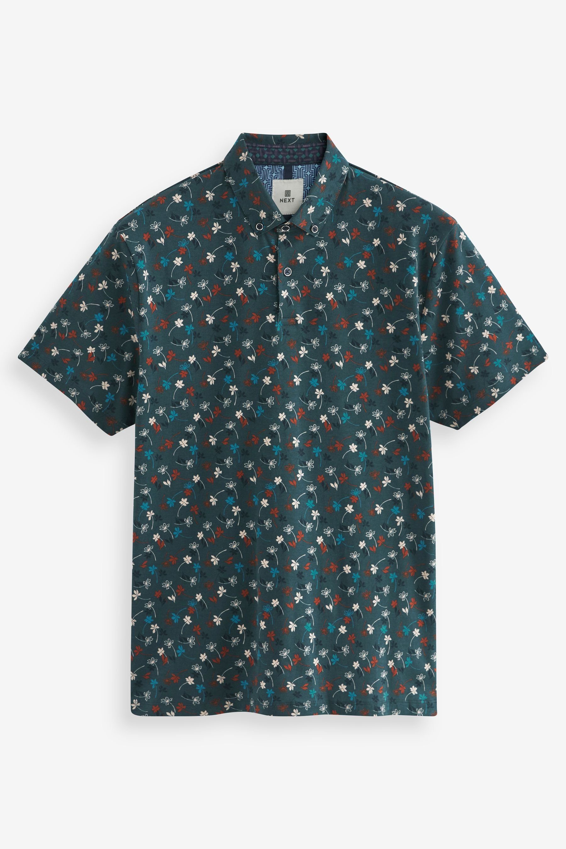 Next Poloshirt Polo-Shirt mit Geoprint (1-tlg) Navy Blue Floral
